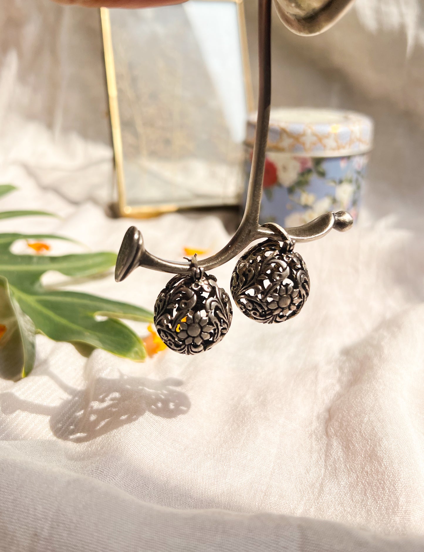 Agneya dome earrings in oxidised silver