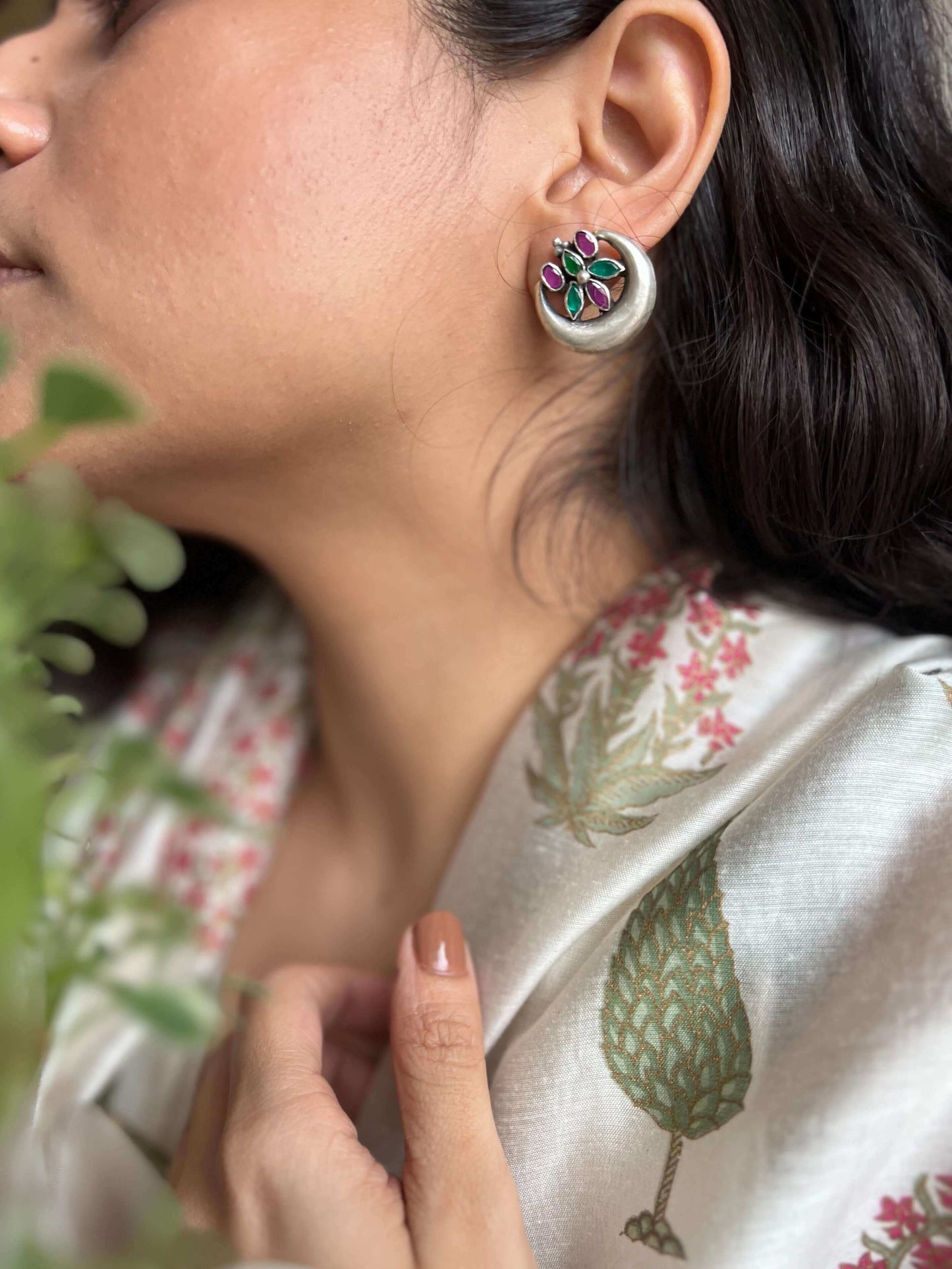 Chand phool silver studs