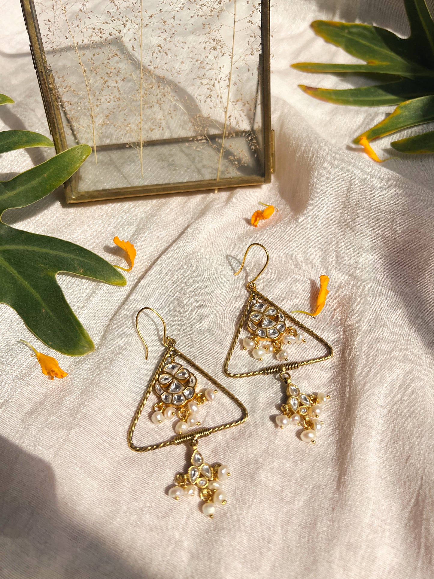 Charkhi kundan detail danglers in gold plating on silver