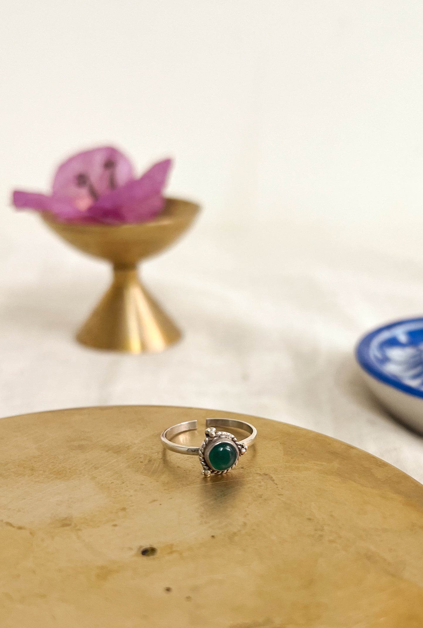 Tara adjustable ring with green onyx in sterling silver