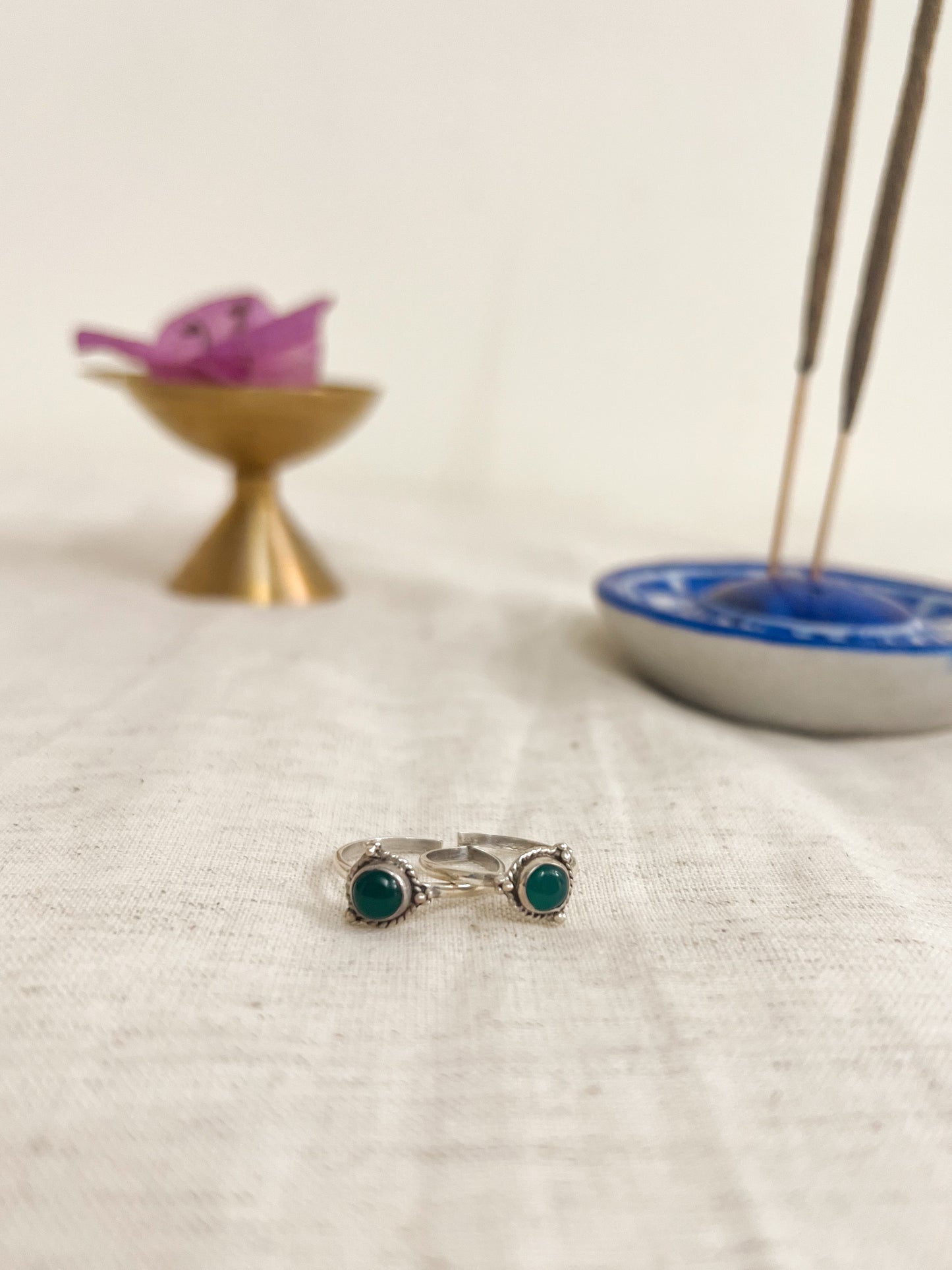 Tara adjustable ring with green onyx in sterling silver