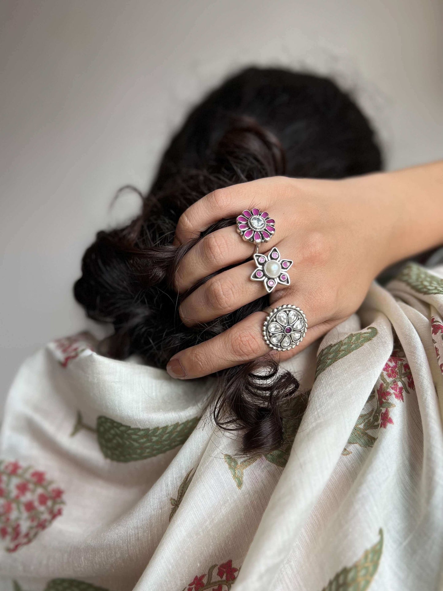 Adrika ring with ruby stones and pearl