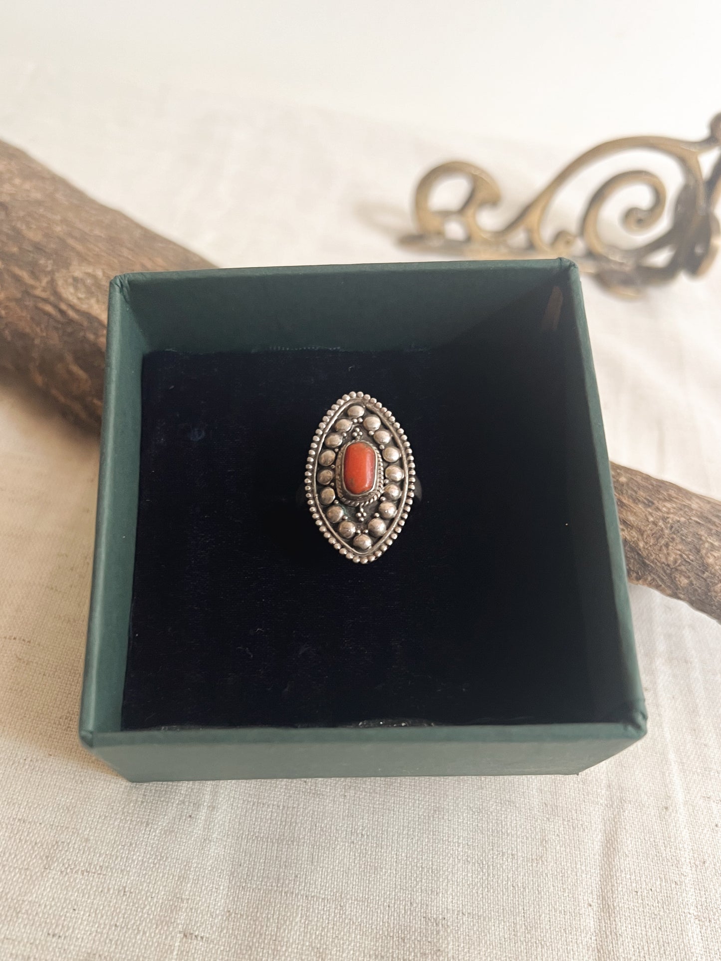 Dhala oxidised silver ring with jasper stone (adjustable)