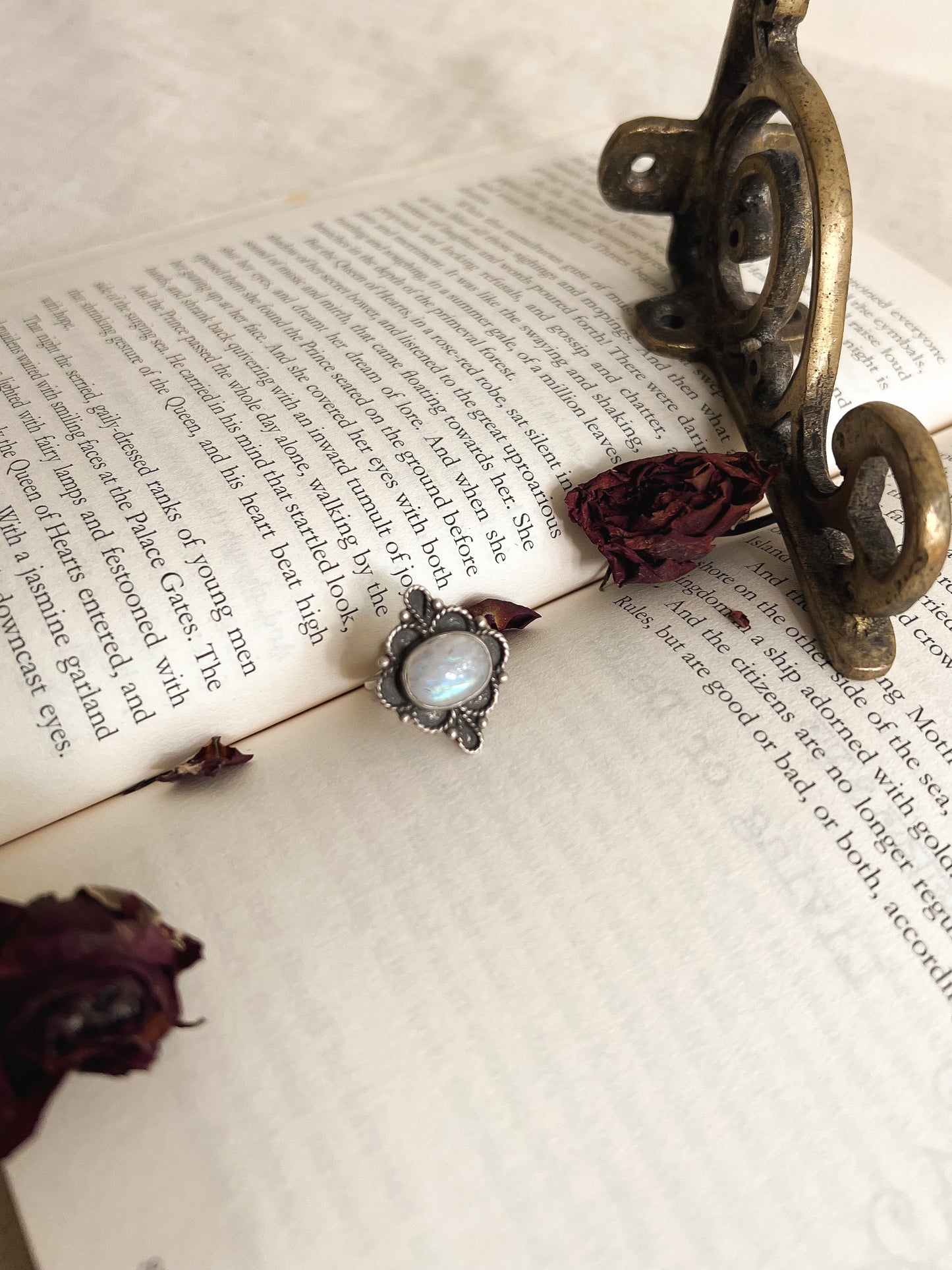 Brahma oxidised silver ring with moonstone (adjustable)