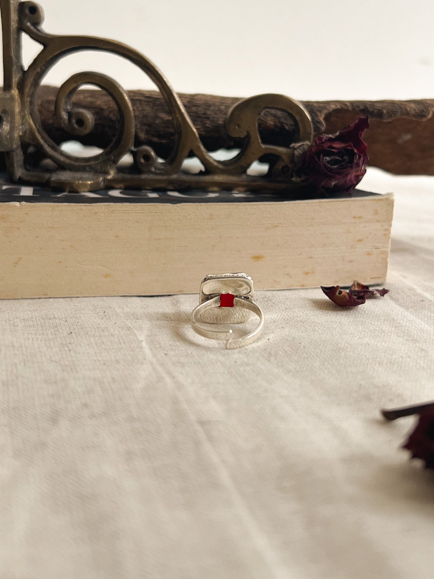 Kashish silver ring with square red onyx (adjustable)