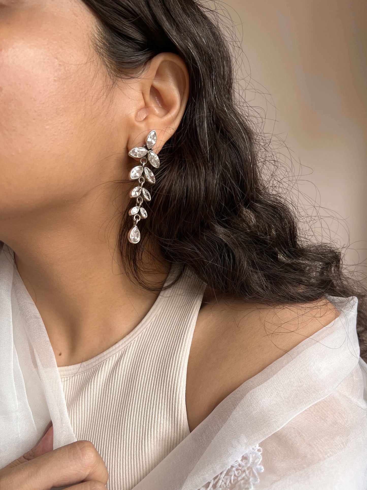 Brahmi white glass polki danglers