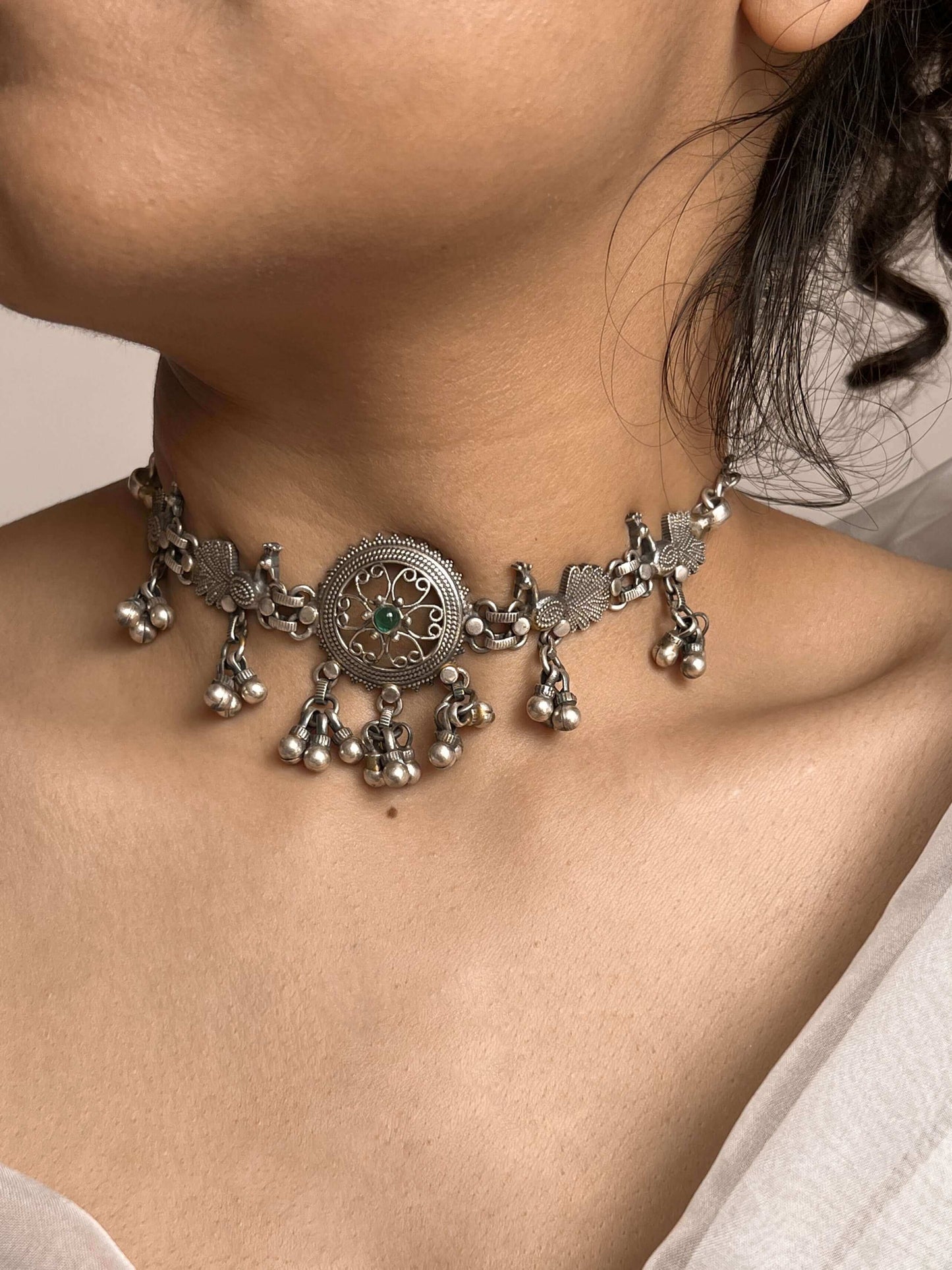 Mayur silver choker with ghunghroo detail