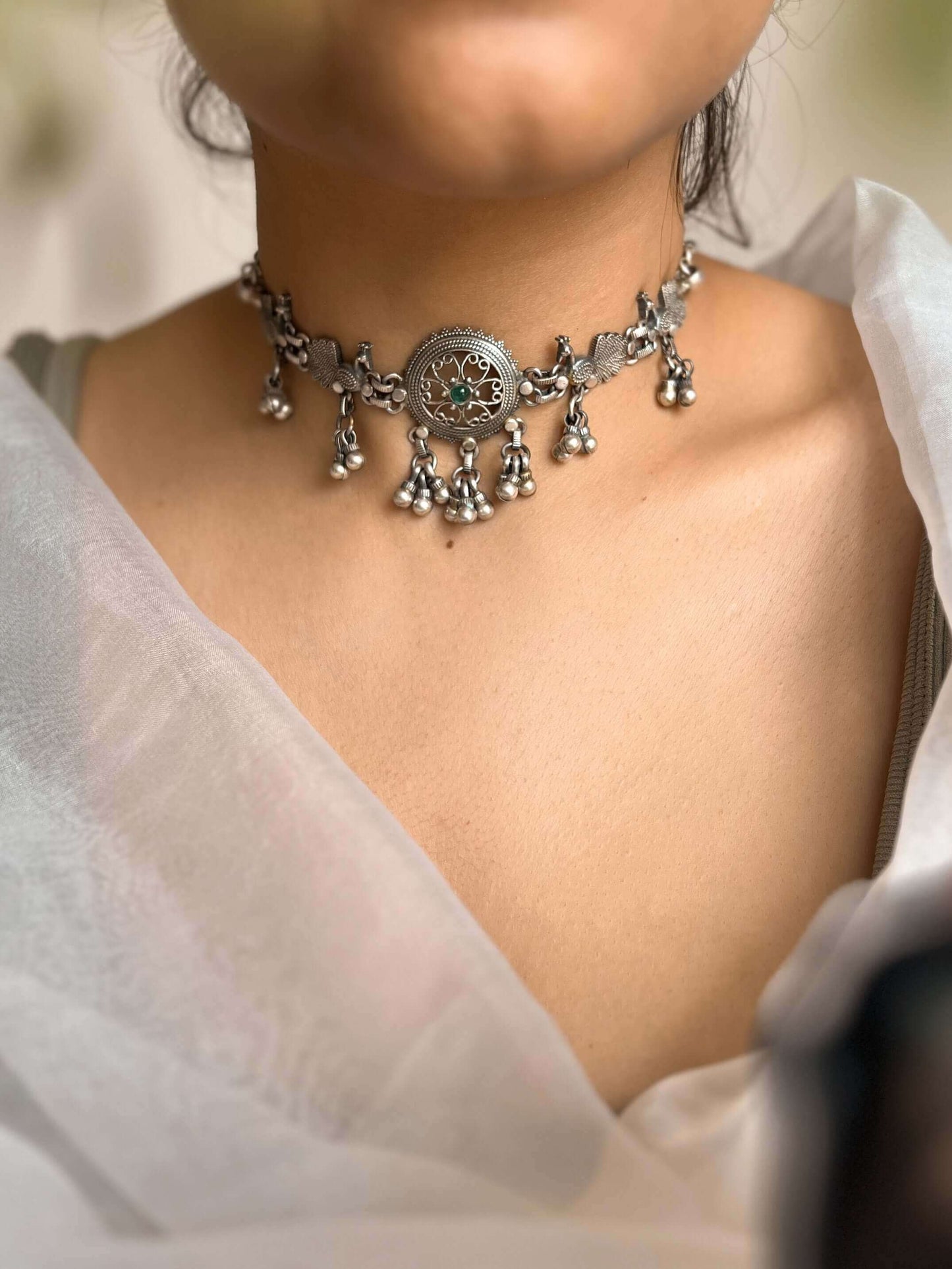 Mayur silver choker with ghunghroo detail