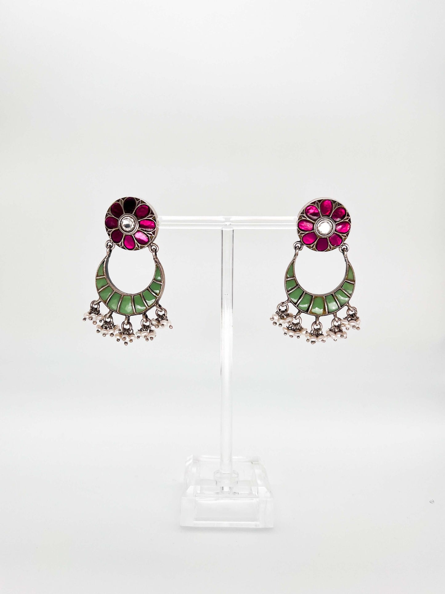 Gauri silver chandbali with colored kundan