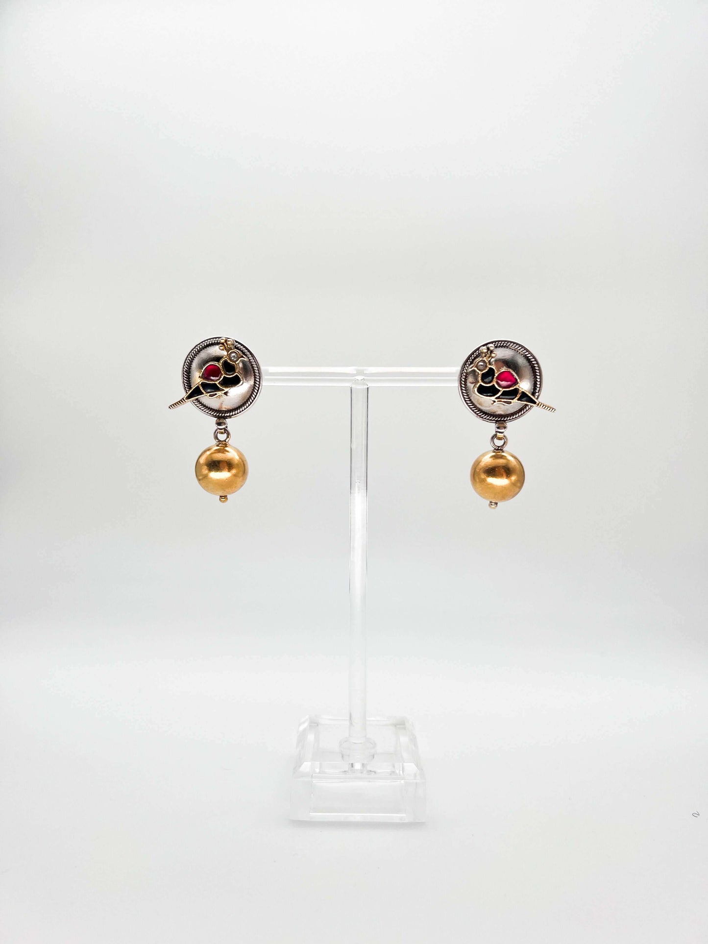 Chidiya black and red kundan dual tone drop earring