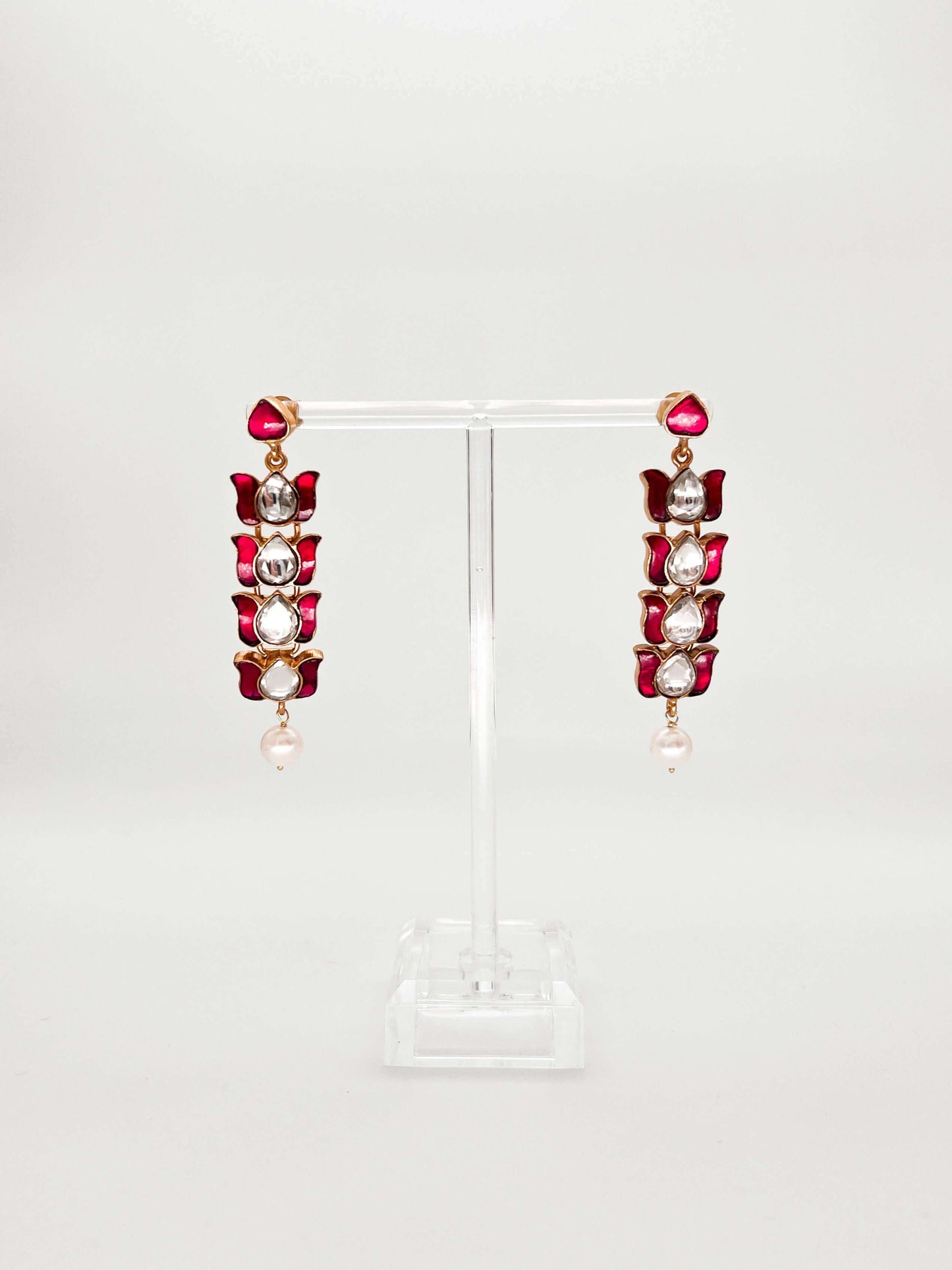 Kumud gold plated silver danglers with pink and white kundan stone