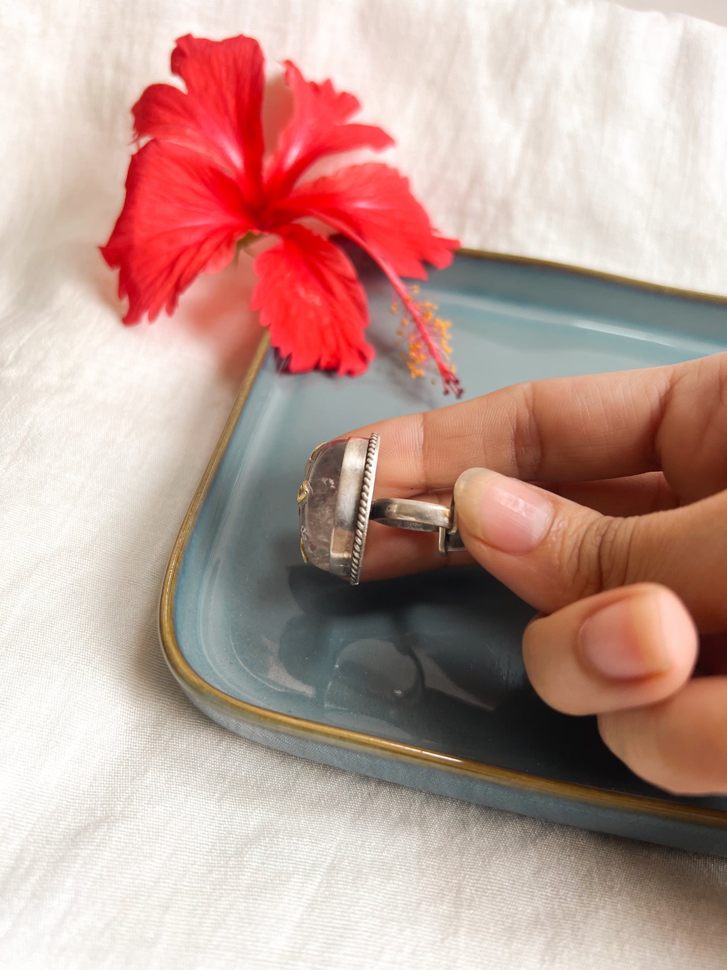 Angira ring with crystal quartz and silver band