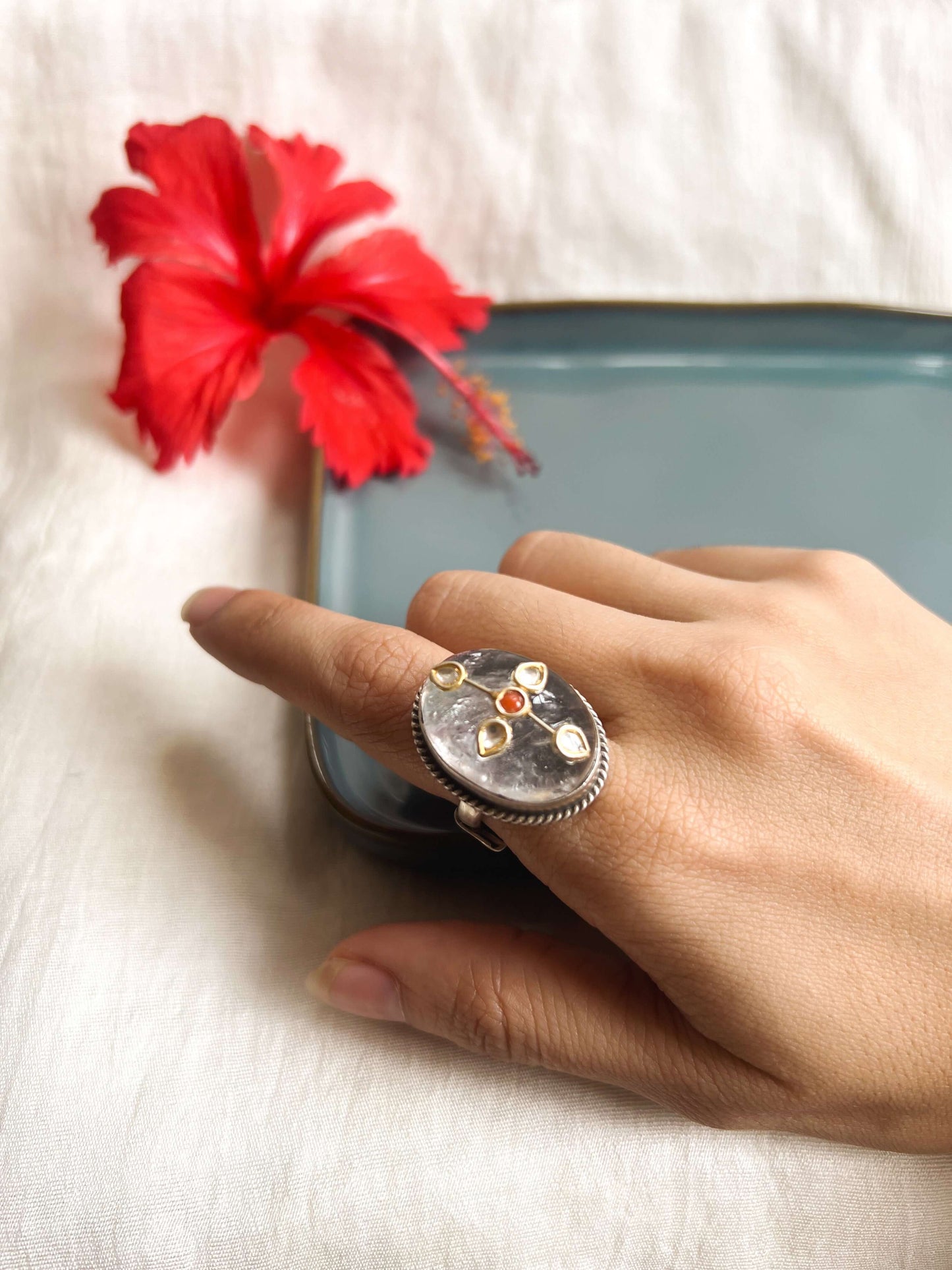 Angira ring with crystal quartz and silver band