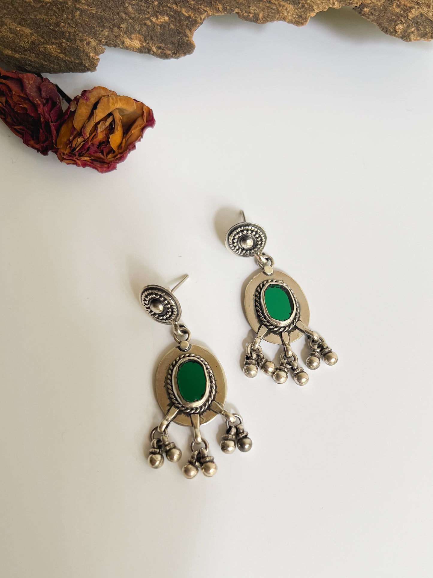Gulnoor oxidised afghani earrings in 925 silver with mirror detail