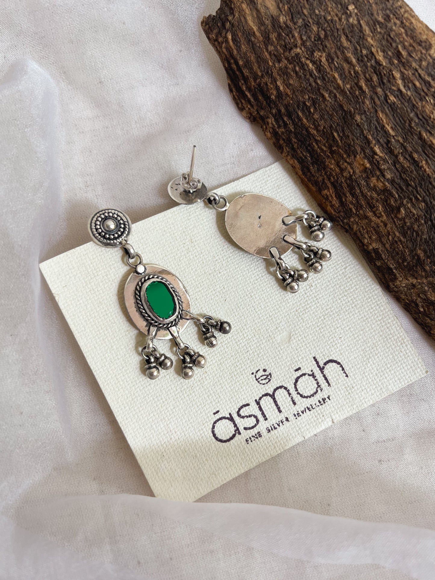 Gulnoor oxidised afghani earrings in 925 silver with mirror detail