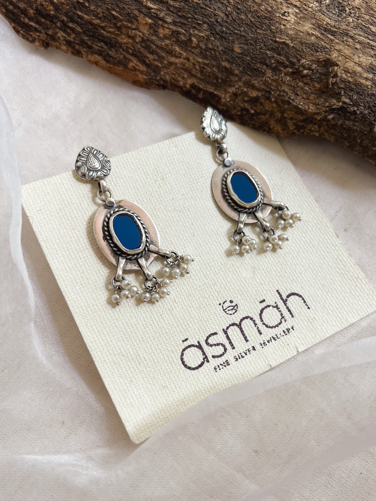 Gulnoor oxidised afghani earrings in 925 silver with mirror detail