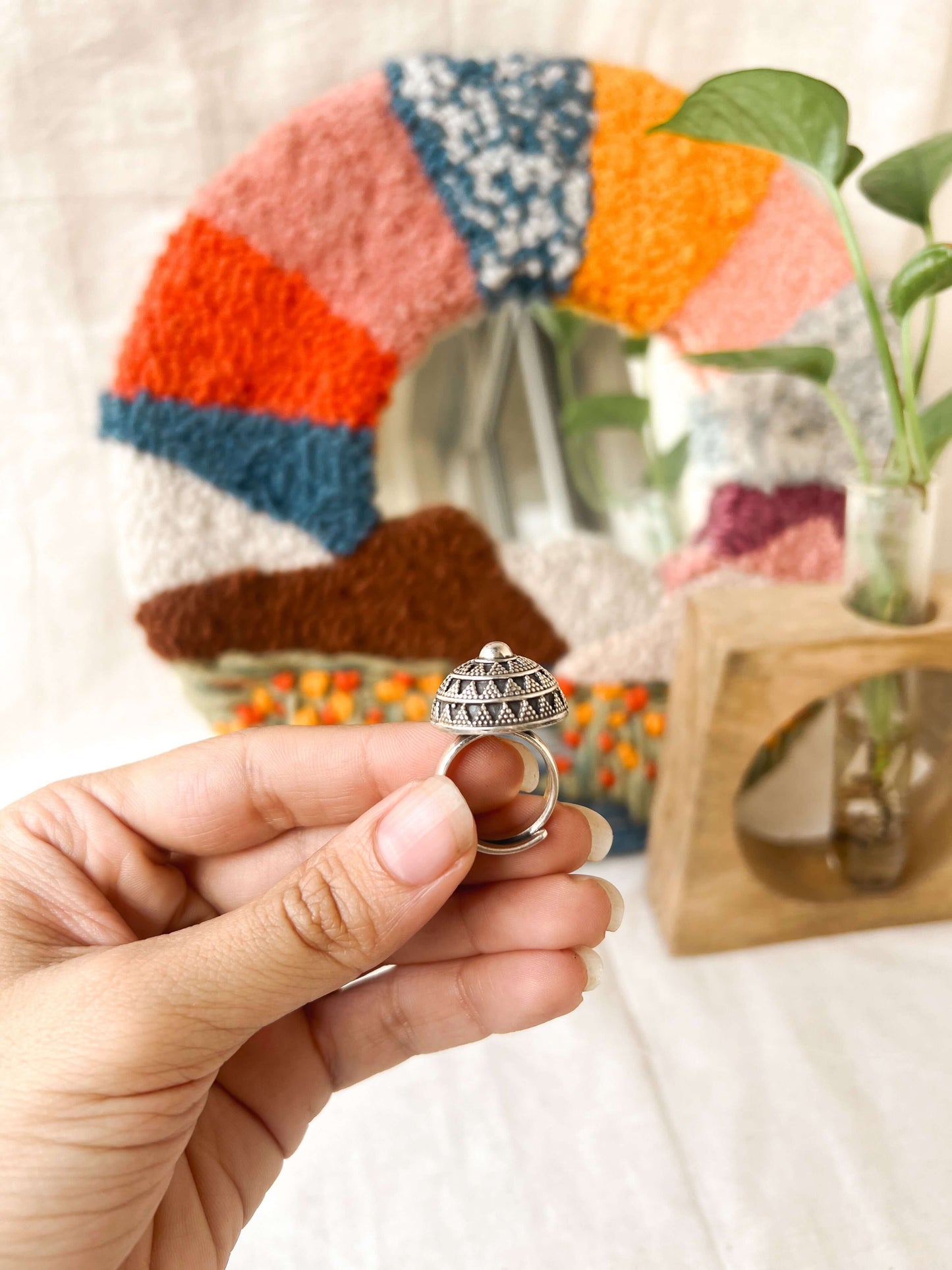 Sarvika oxidised silver adjustable ring