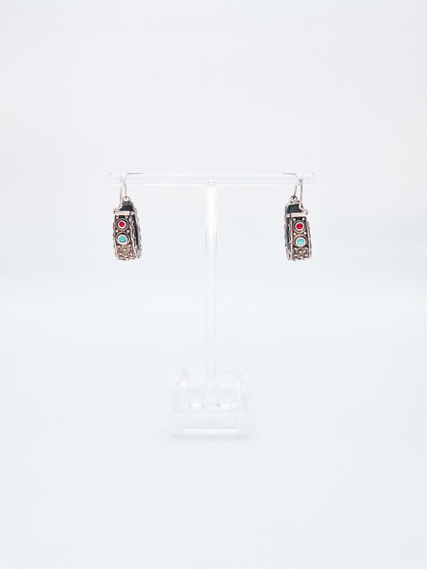 Awari silver oxidised hoops with tribal details