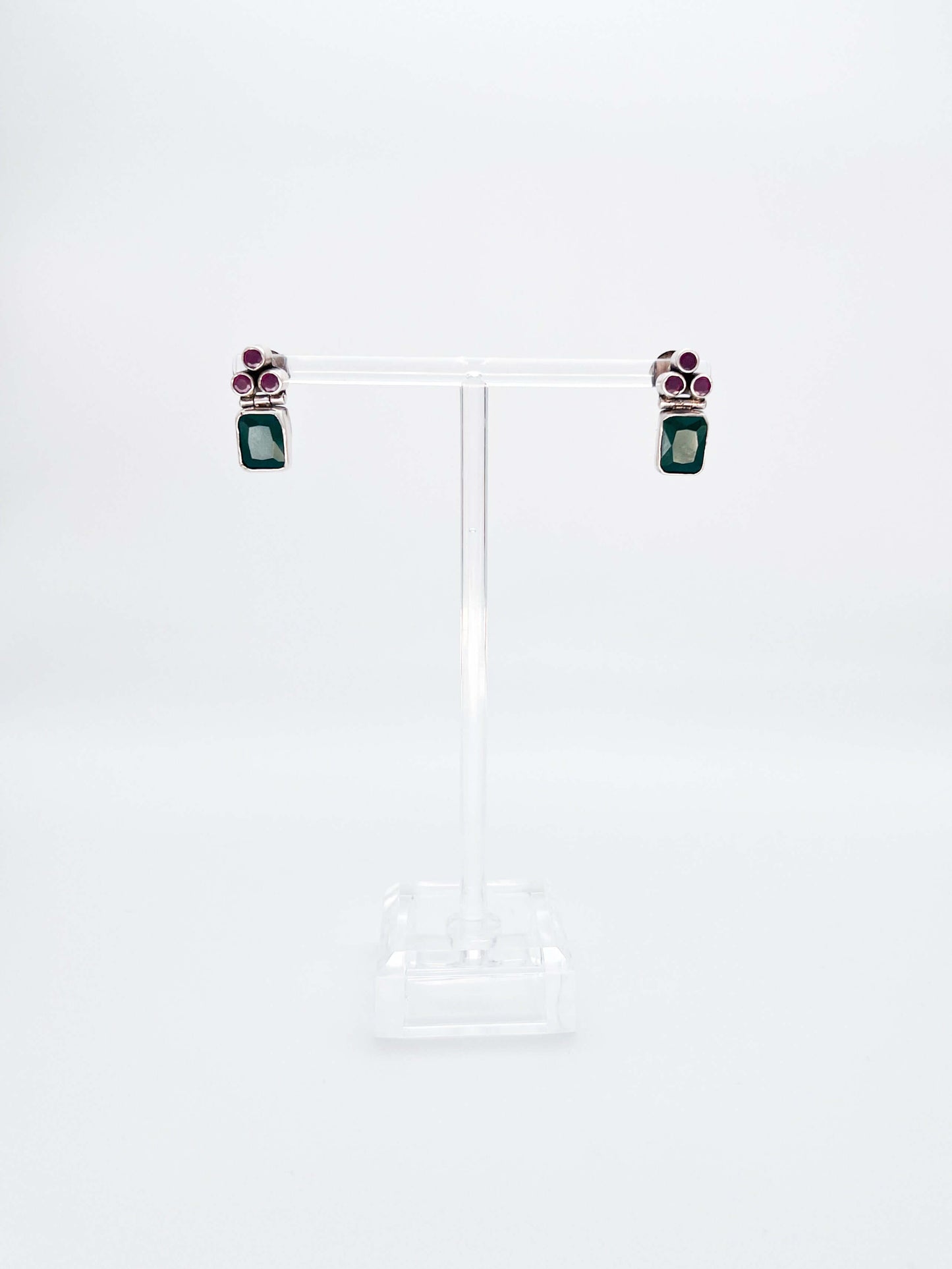 Shreyasi mini studs with emerald and pink ruby glass stone