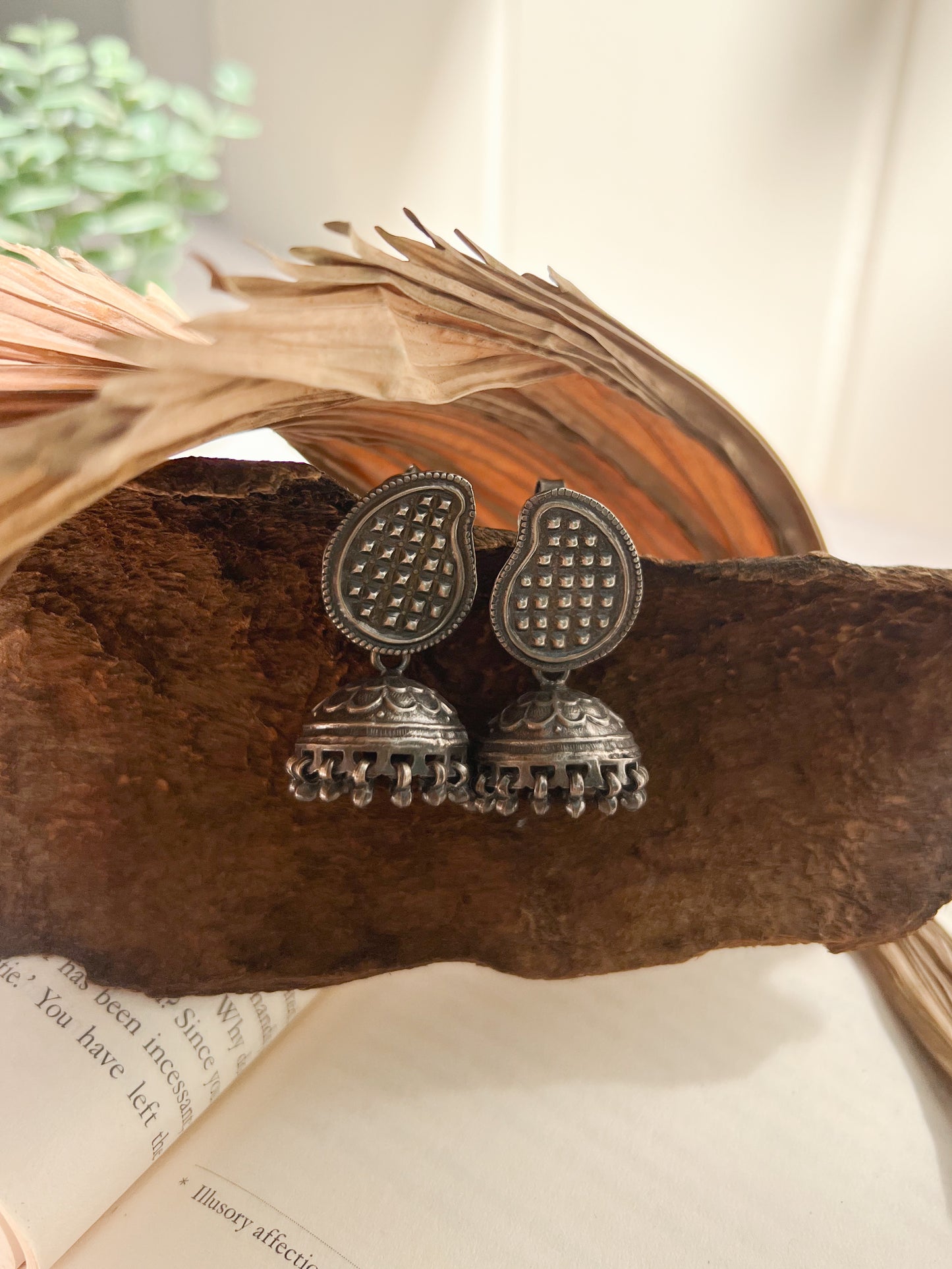 Keri jhumka in oxidised silver