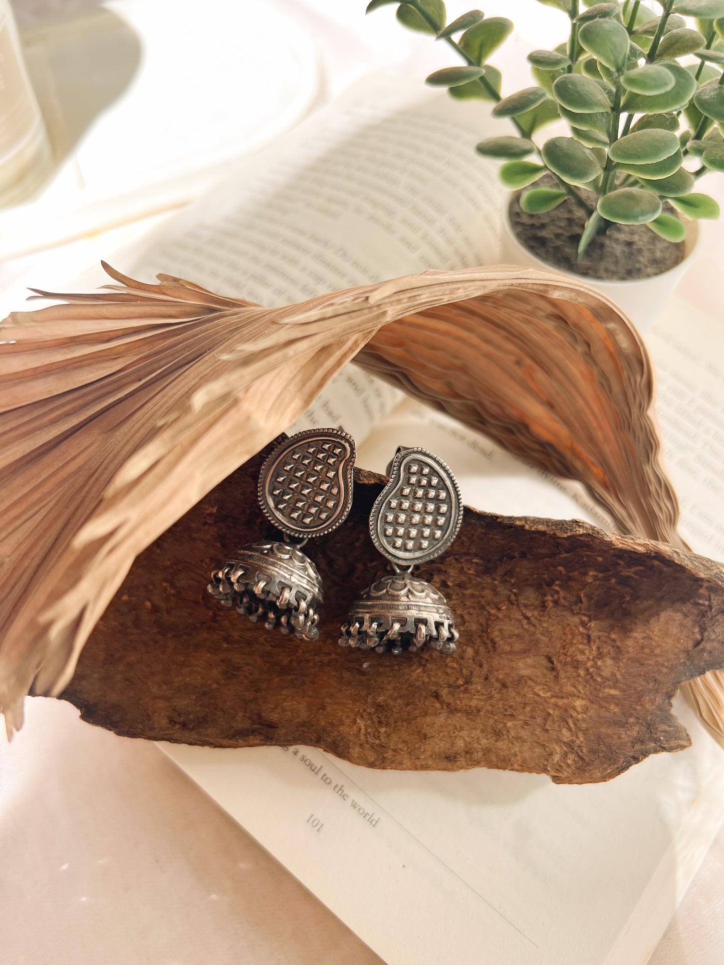 Keri jhumka in oxidised silver