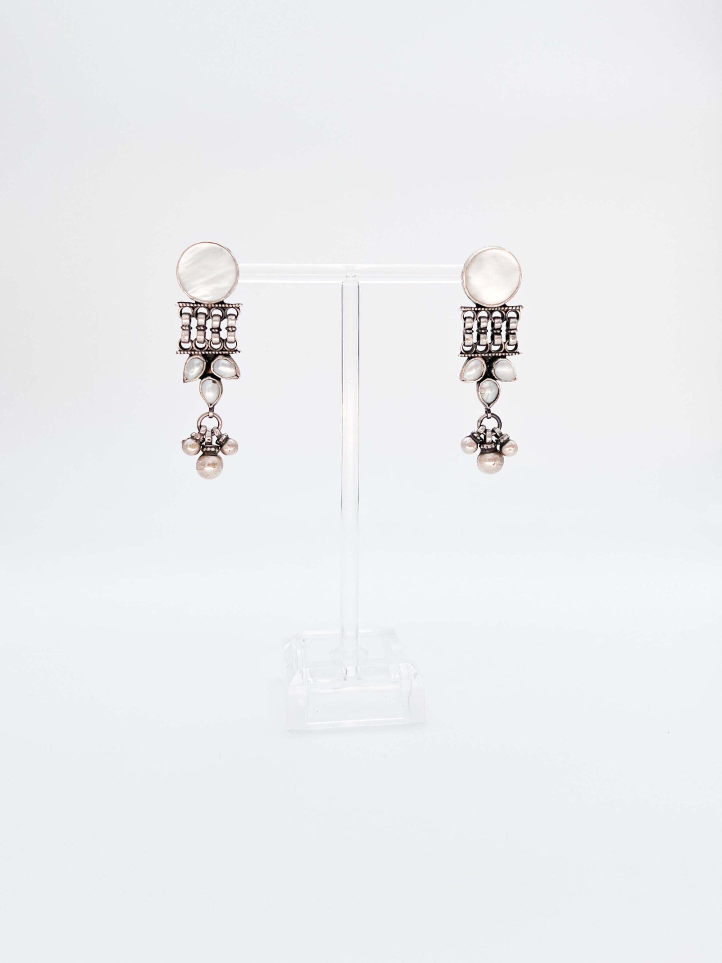 Chandni Silver danglers with pearl and shell details