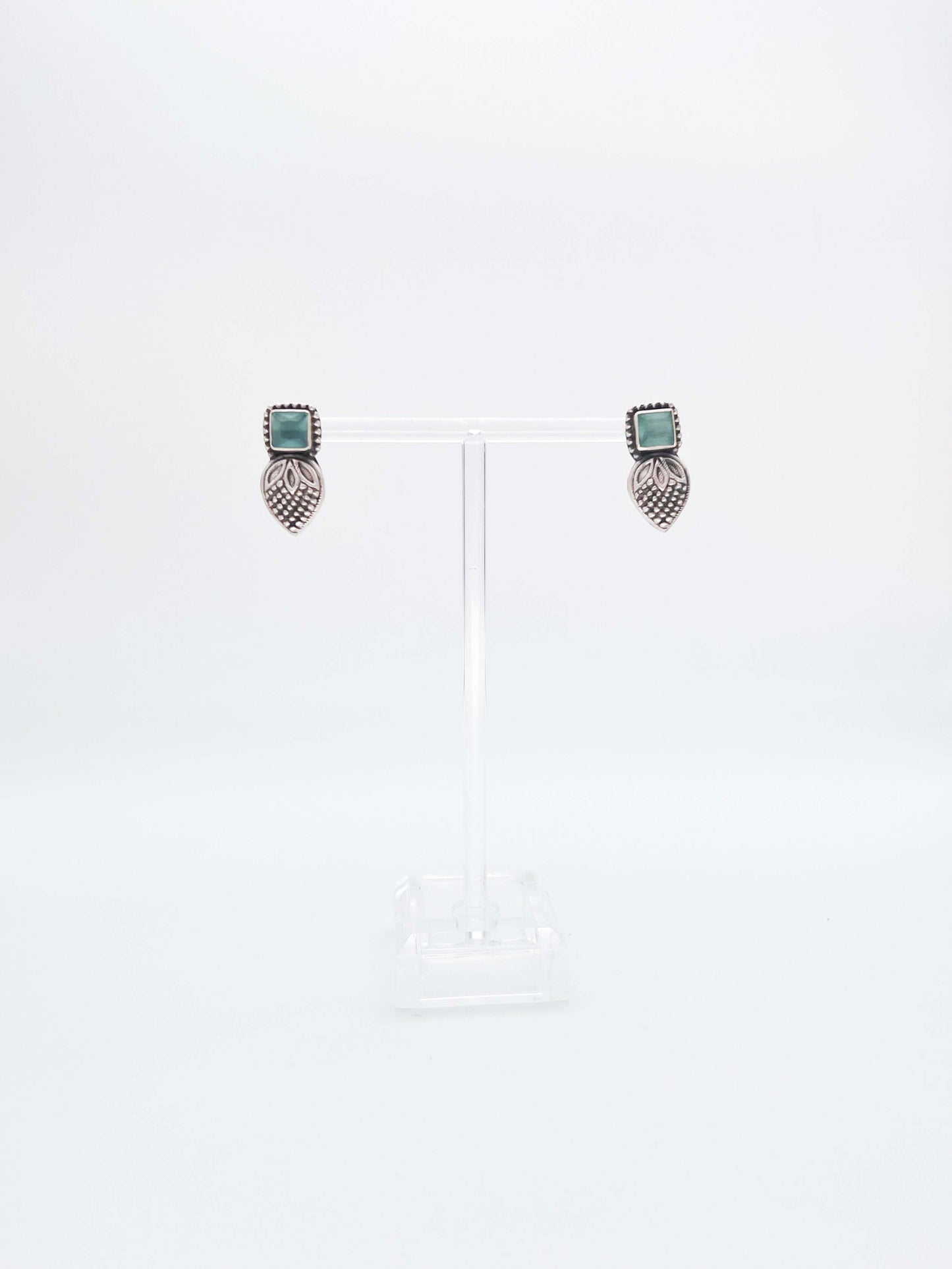 Ojaswini silver mini studs with aquamarine stone