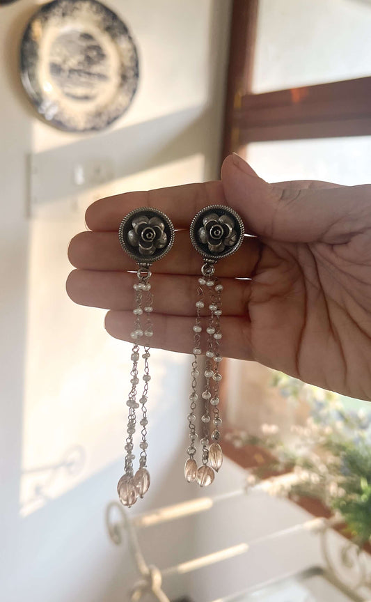 Charulata danglers in silver with pearl chains
