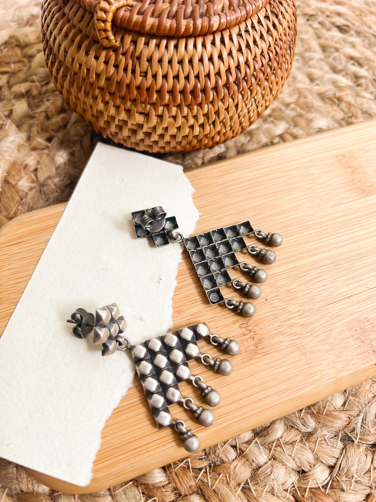 Toran earrings with ghunghroo detail in oxidised silver