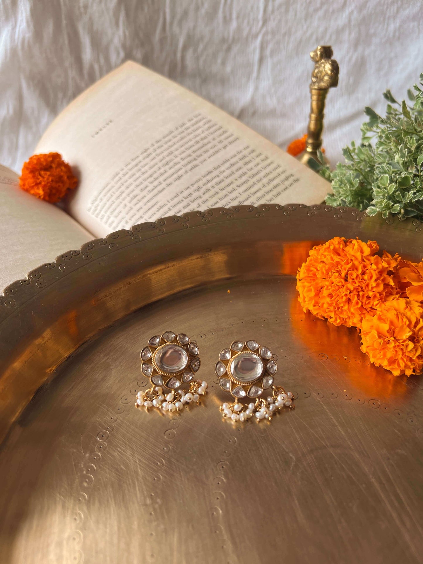 Sanvitha gold plated silver necklace set in polki and pearl