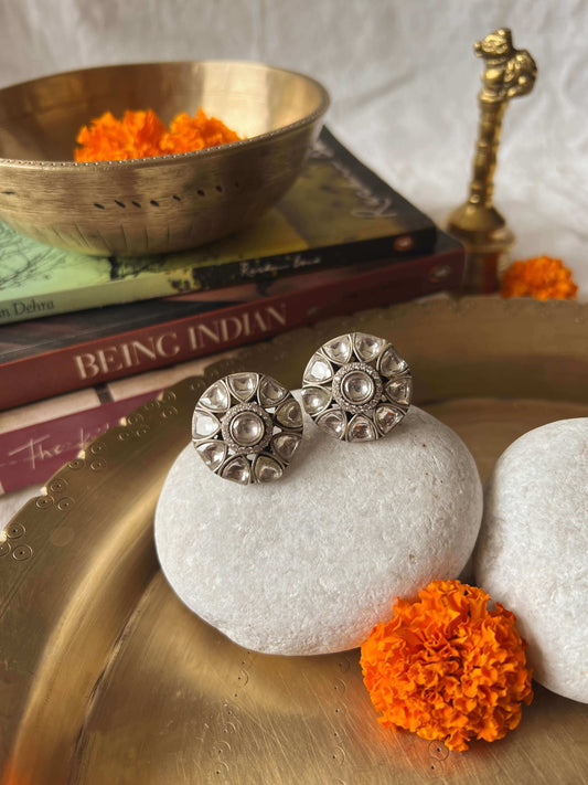 Apsara silver studs with polki