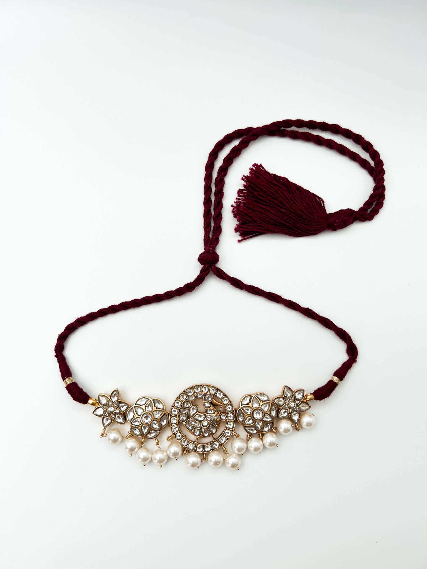 Sanvitha gold plated silver necklace set in polki and pearl