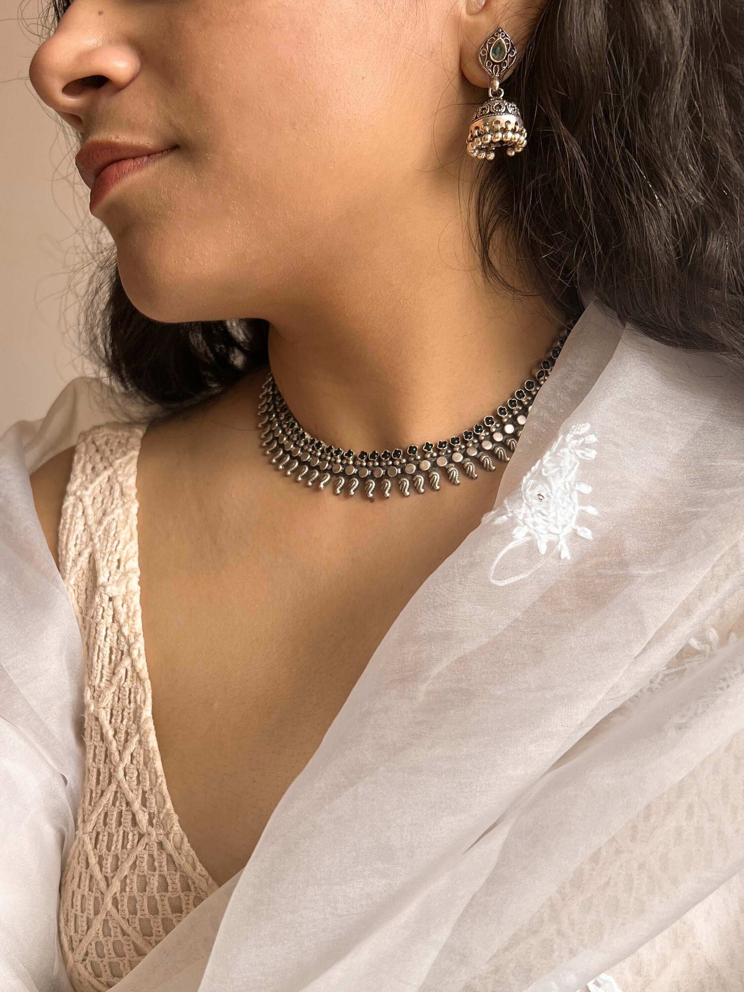 Sadhya silver necklace set in temple style