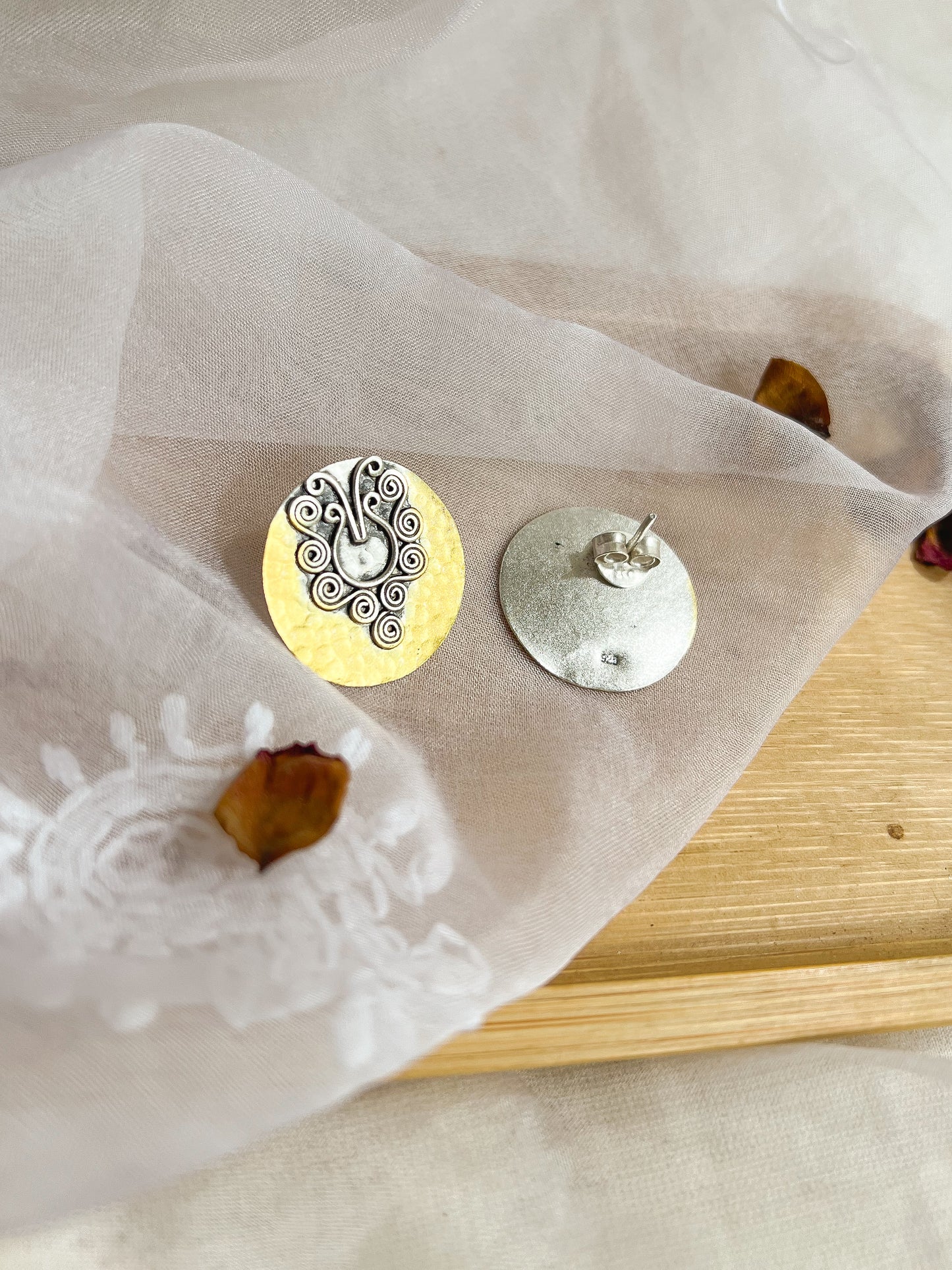 Ruhani dual tone coin shaped silver studs