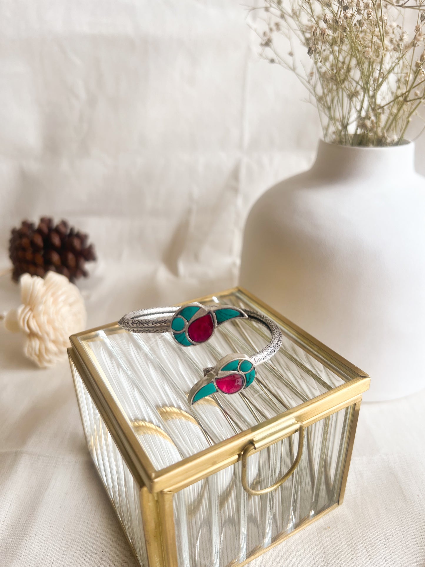 Toucan kada in silver with turquoise stone detail