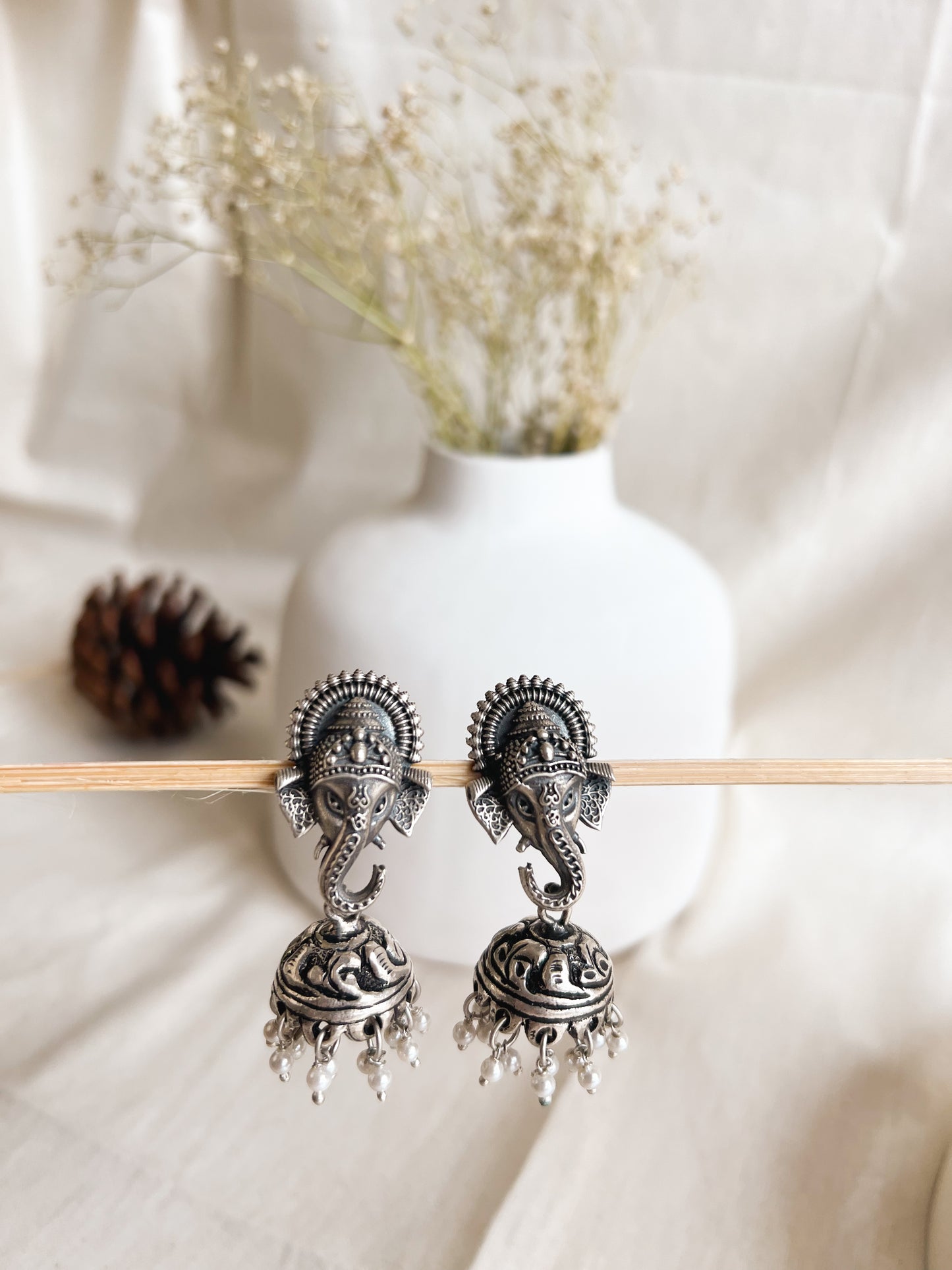 Ameya silver jhumka with pearl detail