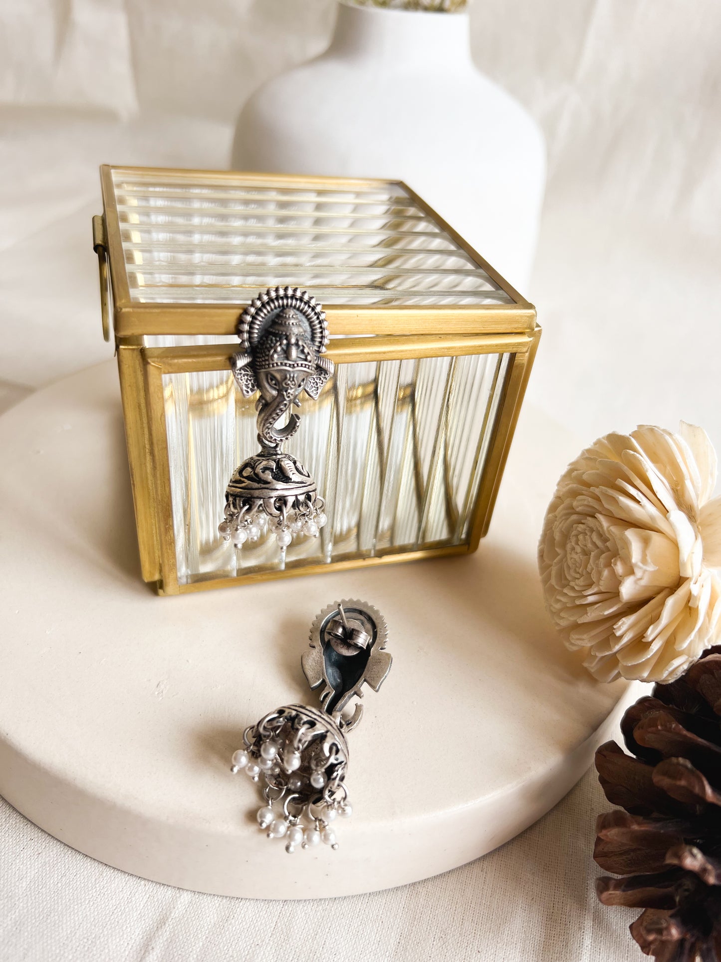 Ameya silver jhumka with pearl detail
