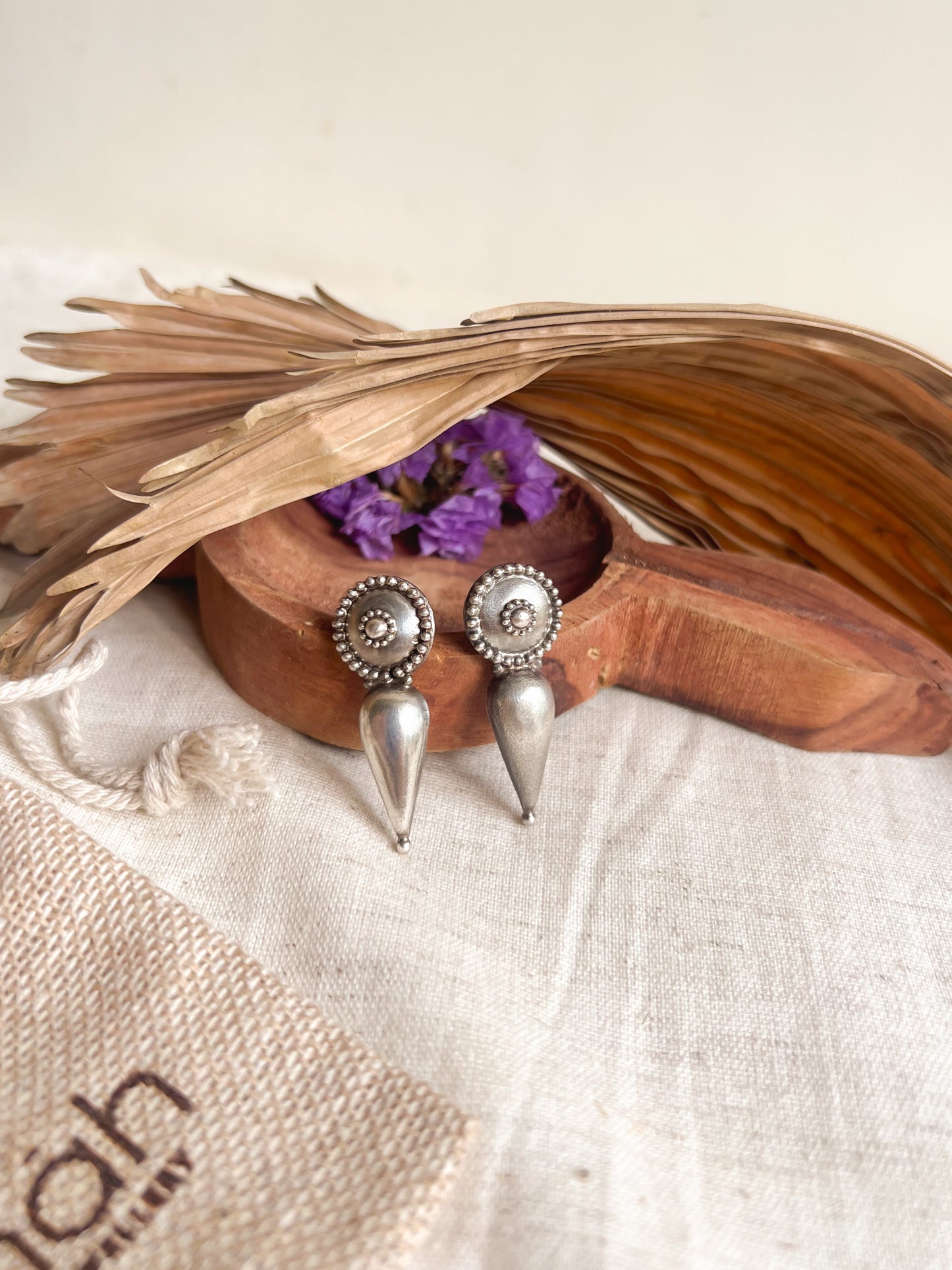 Indra oxidised sterling silver pushback studs