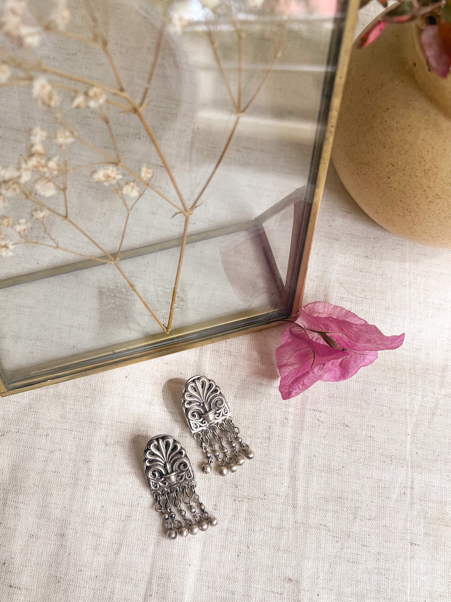 Yamika oxidised silver earrings with ghunghroo details