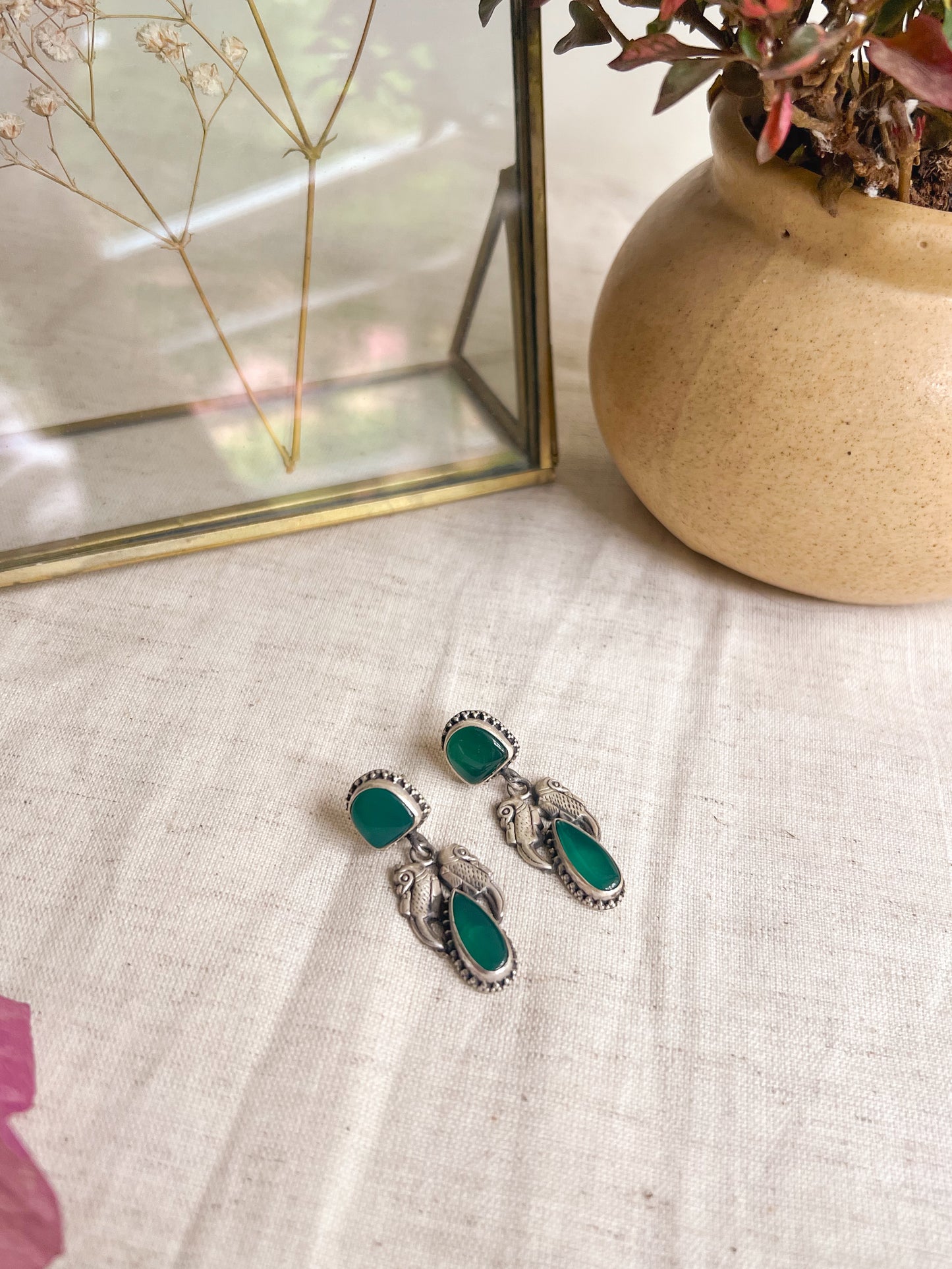Mahika silver earrings with green onyx