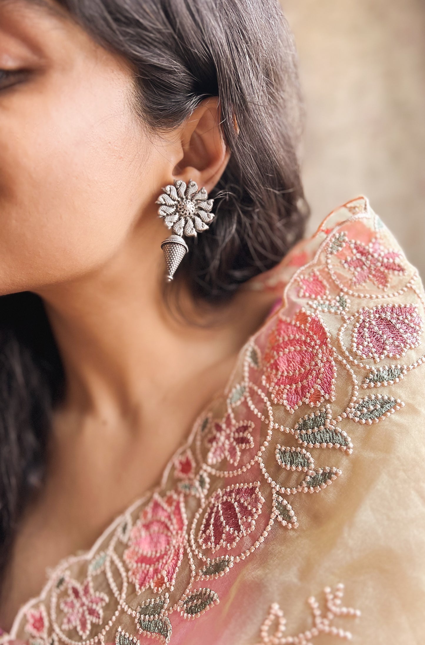 Surajmukhi Oxidised silver earring