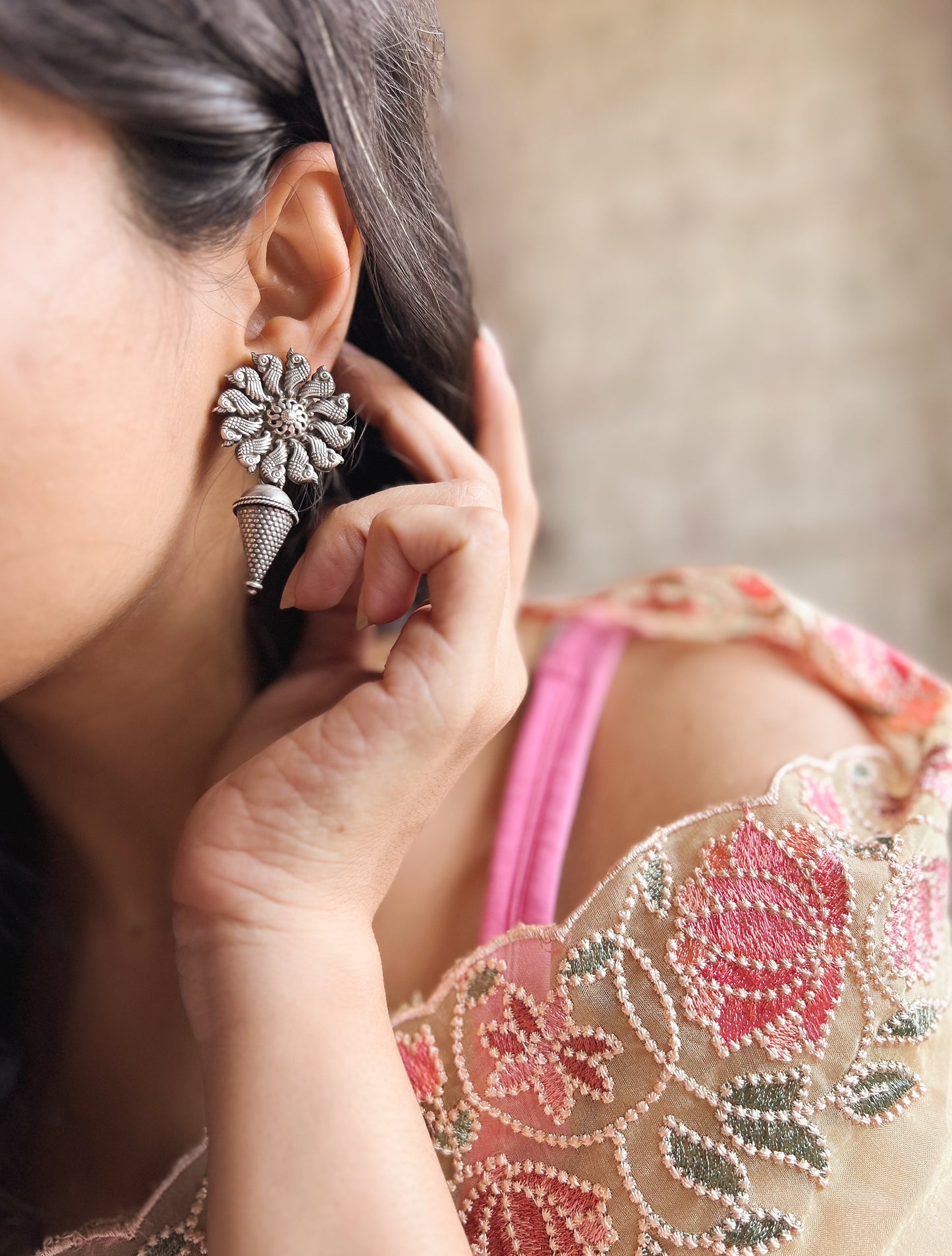Surajmukhi Oxidised silver earring