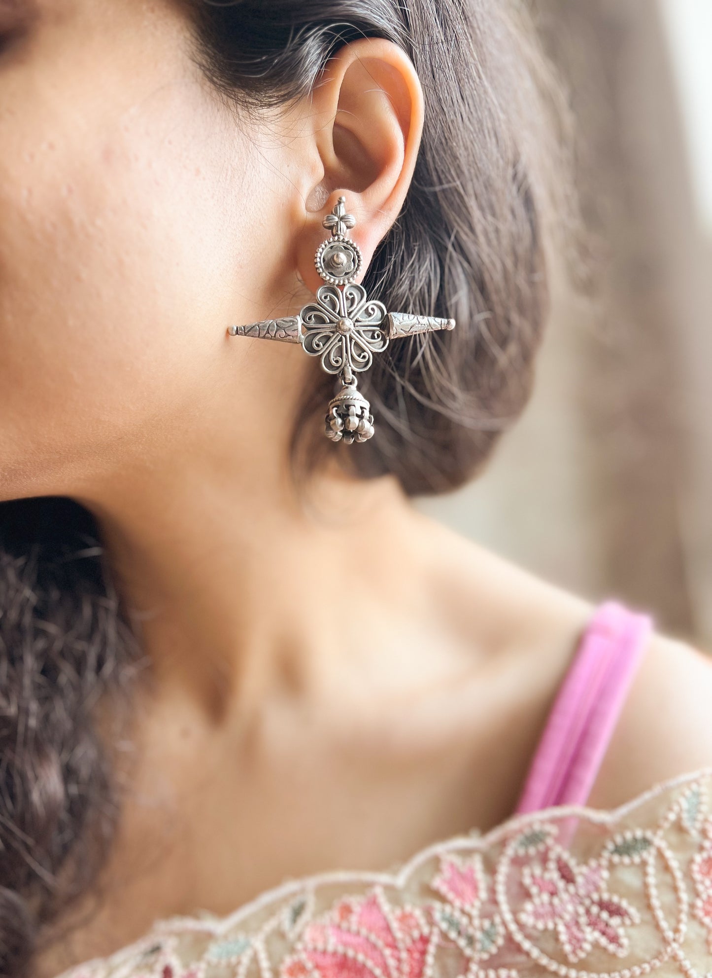 Gatha oxidised silver earring