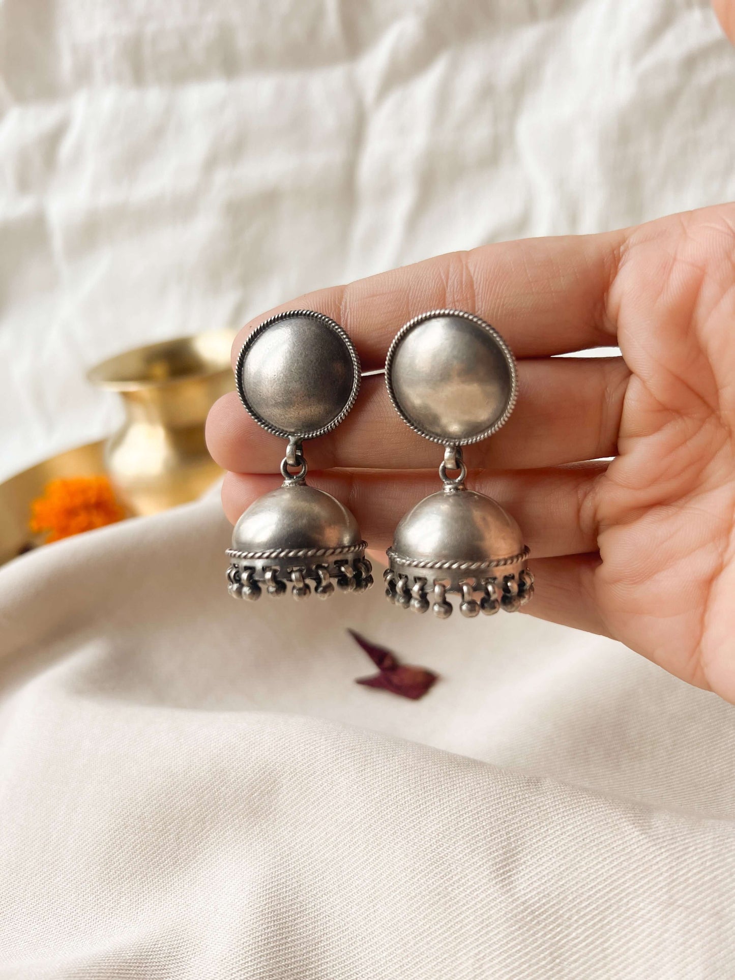 Gunj oxidised silver jhumka with ghunghroo detail