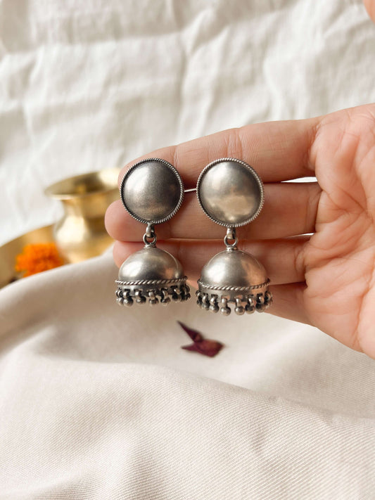 Gunj oxidised silver jhumka with ghunghroo detail