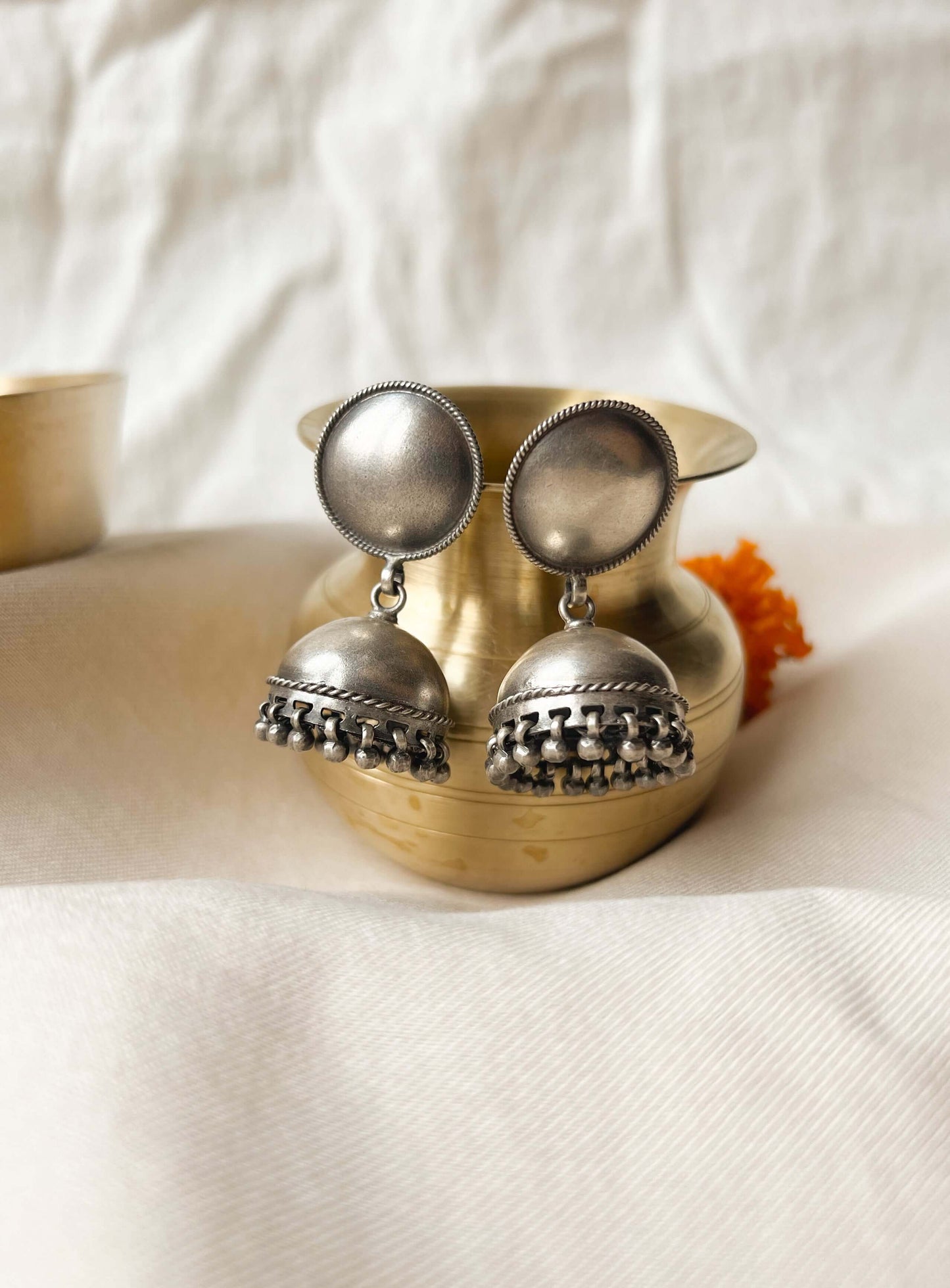 Gunj oxidised silver jhumka with ghunghroo detail