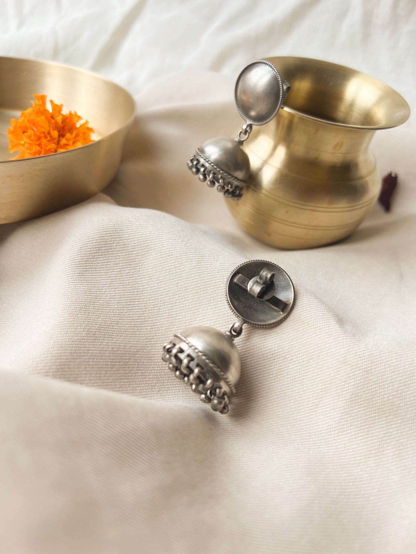 Gunj oxidised silver jhumka with ghunghroo detail