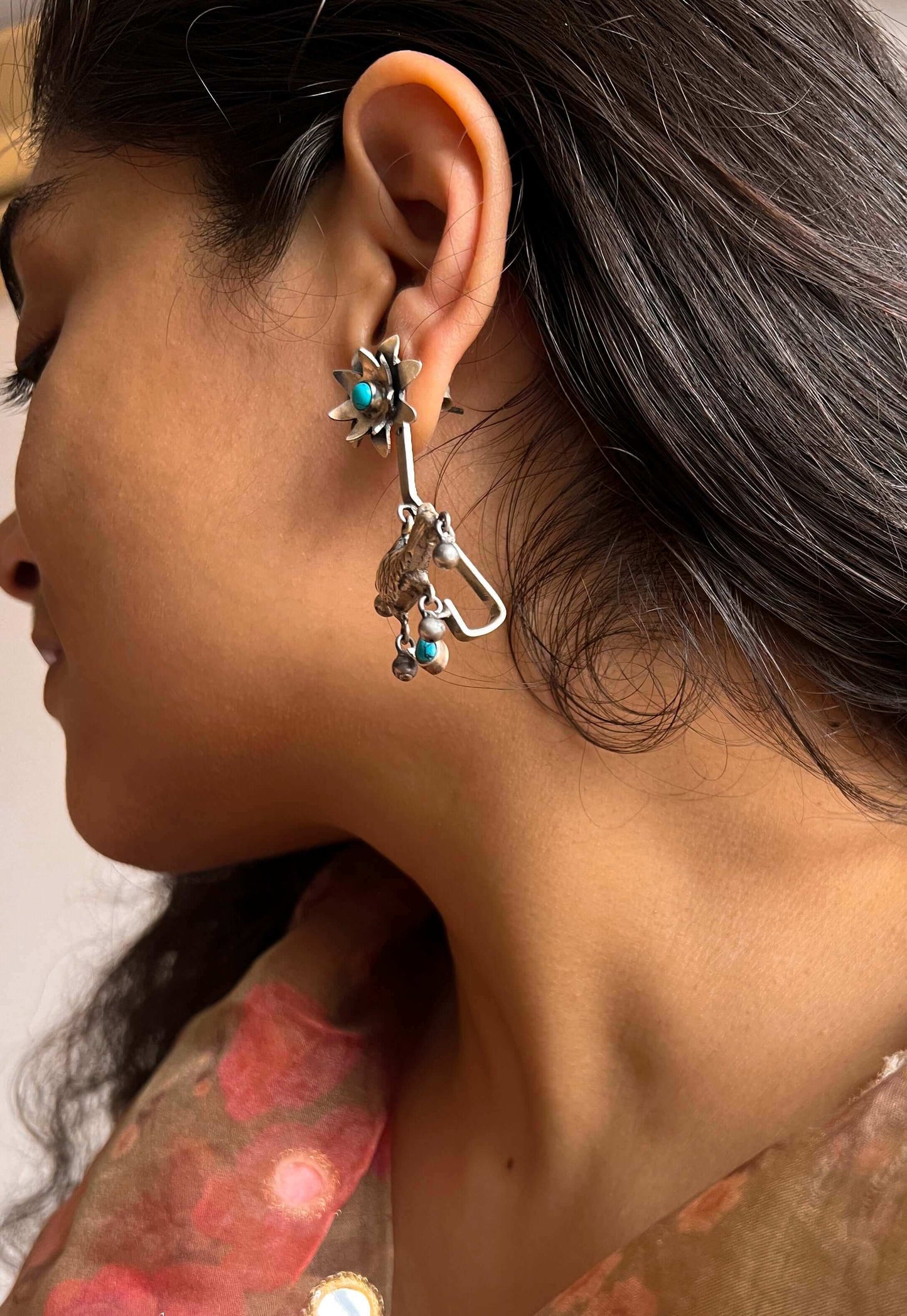 Jaladhi oxidised danglers with turquoise stone