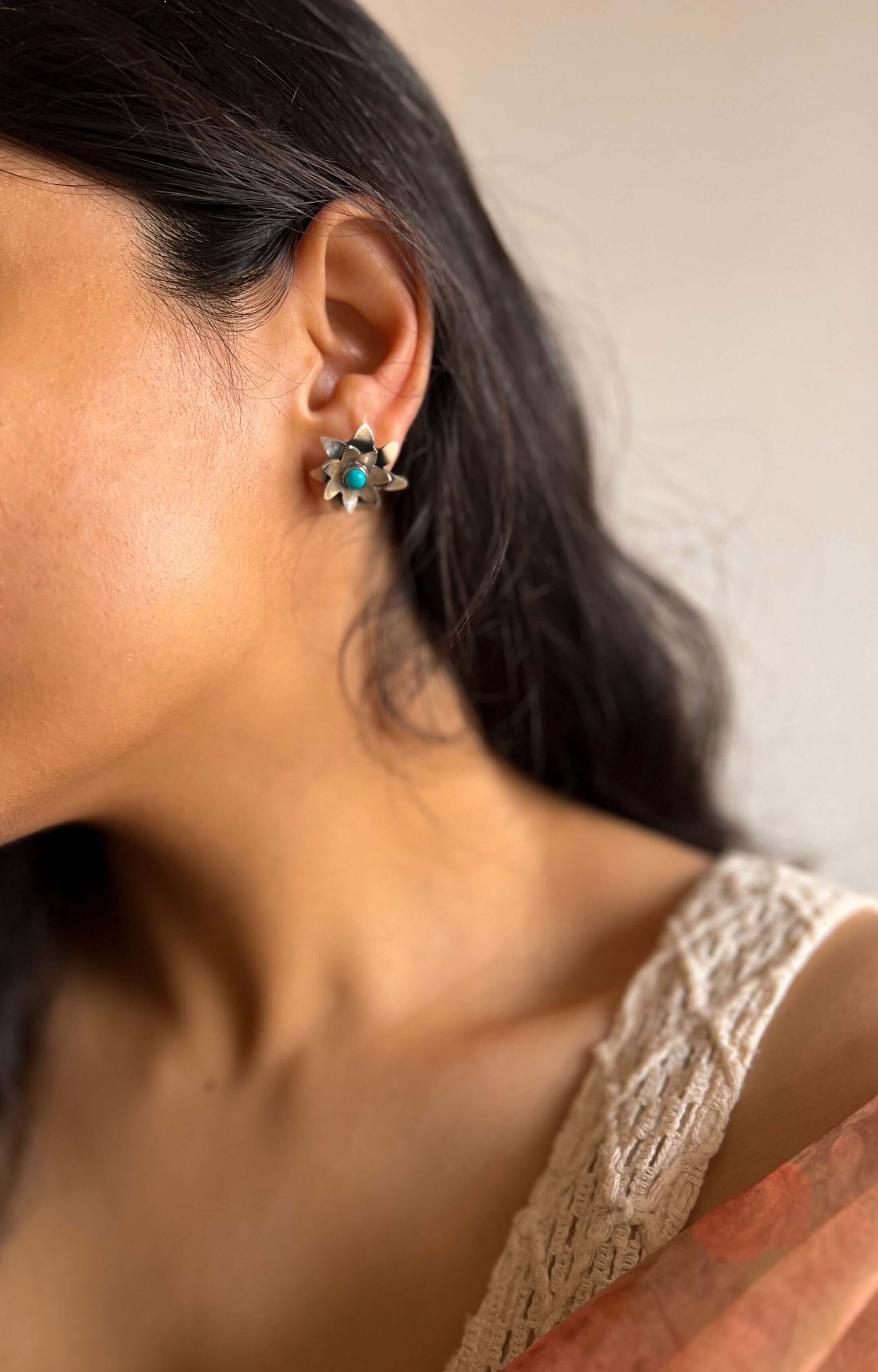 Jaladhi oxidised danglers with turquoise stone