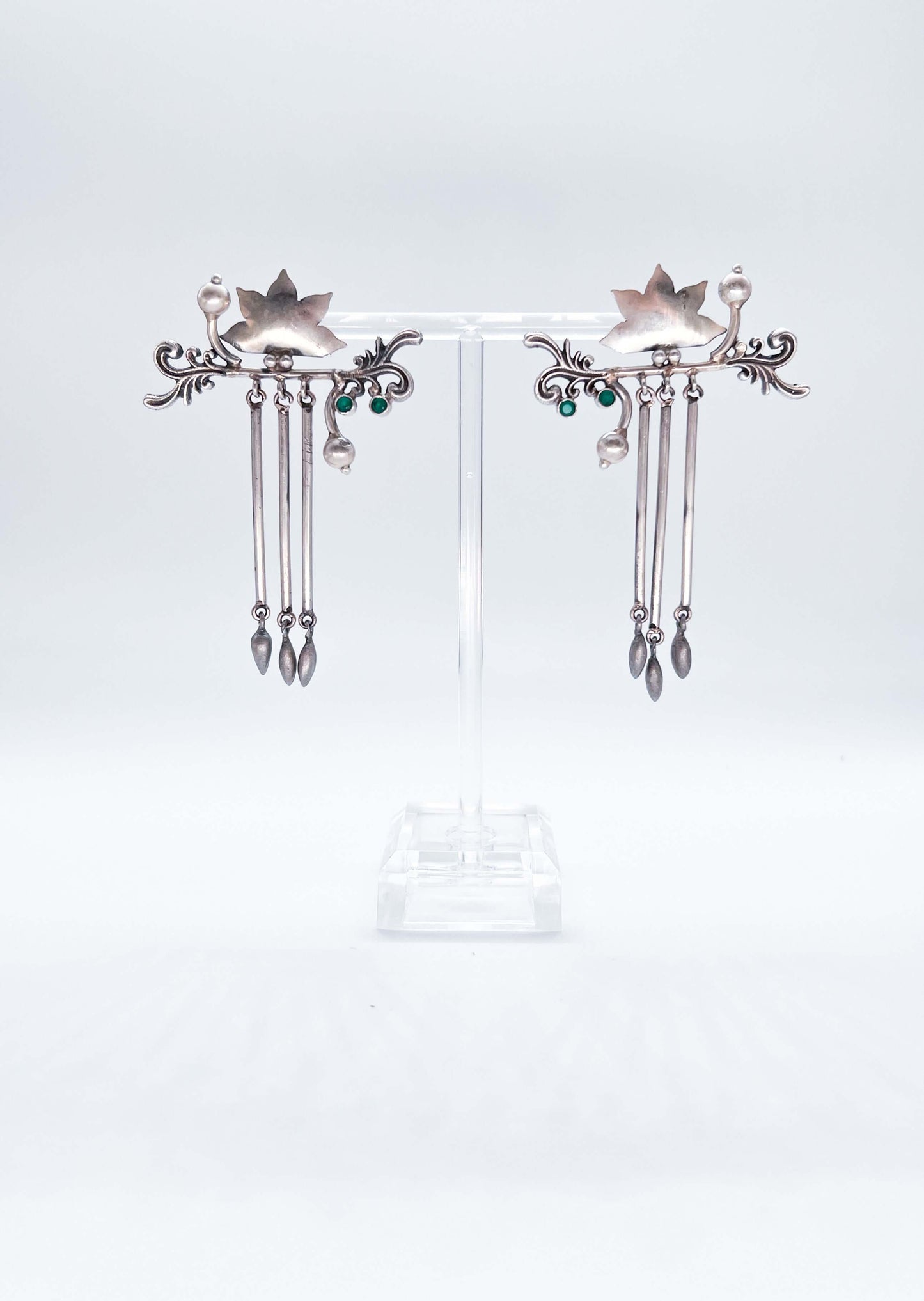 Arundhati silver lotus danglers with emerald stone